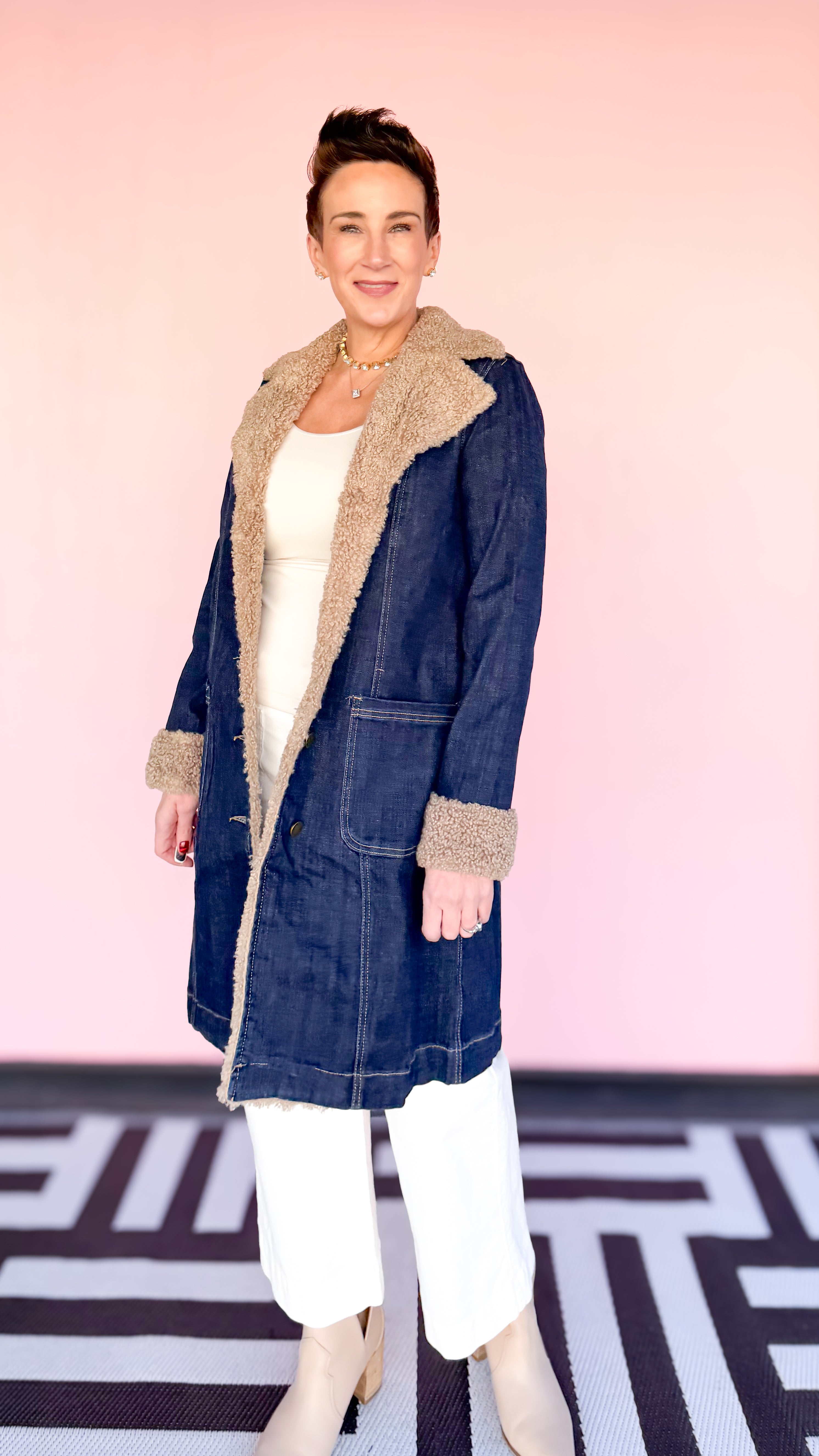 Sherpa Trimmed Denim Coat