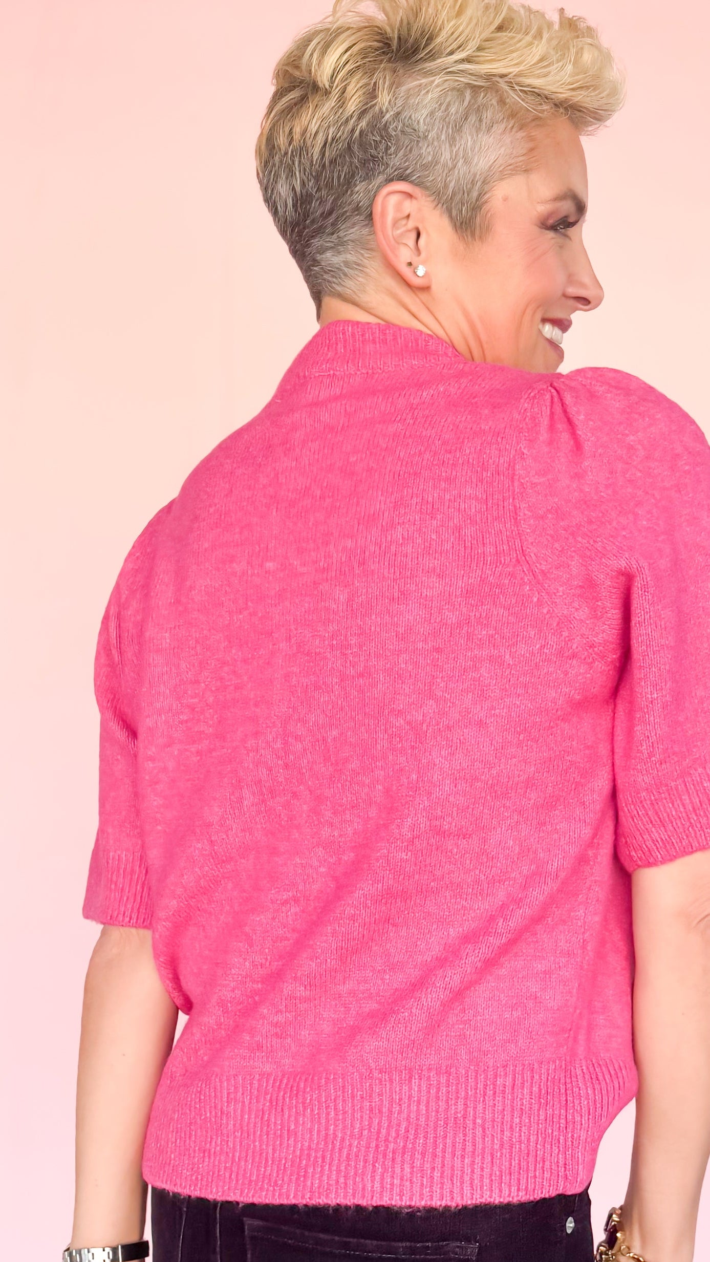 Lou Embroidered Short Sleeve Sweater/Pink - The BLVD