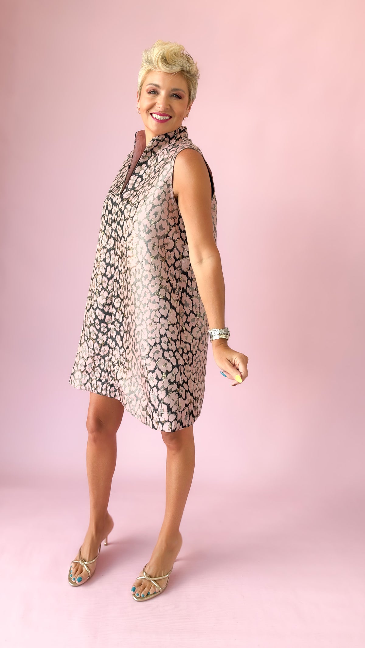 Animal Jacquard Mini Dress/Pink