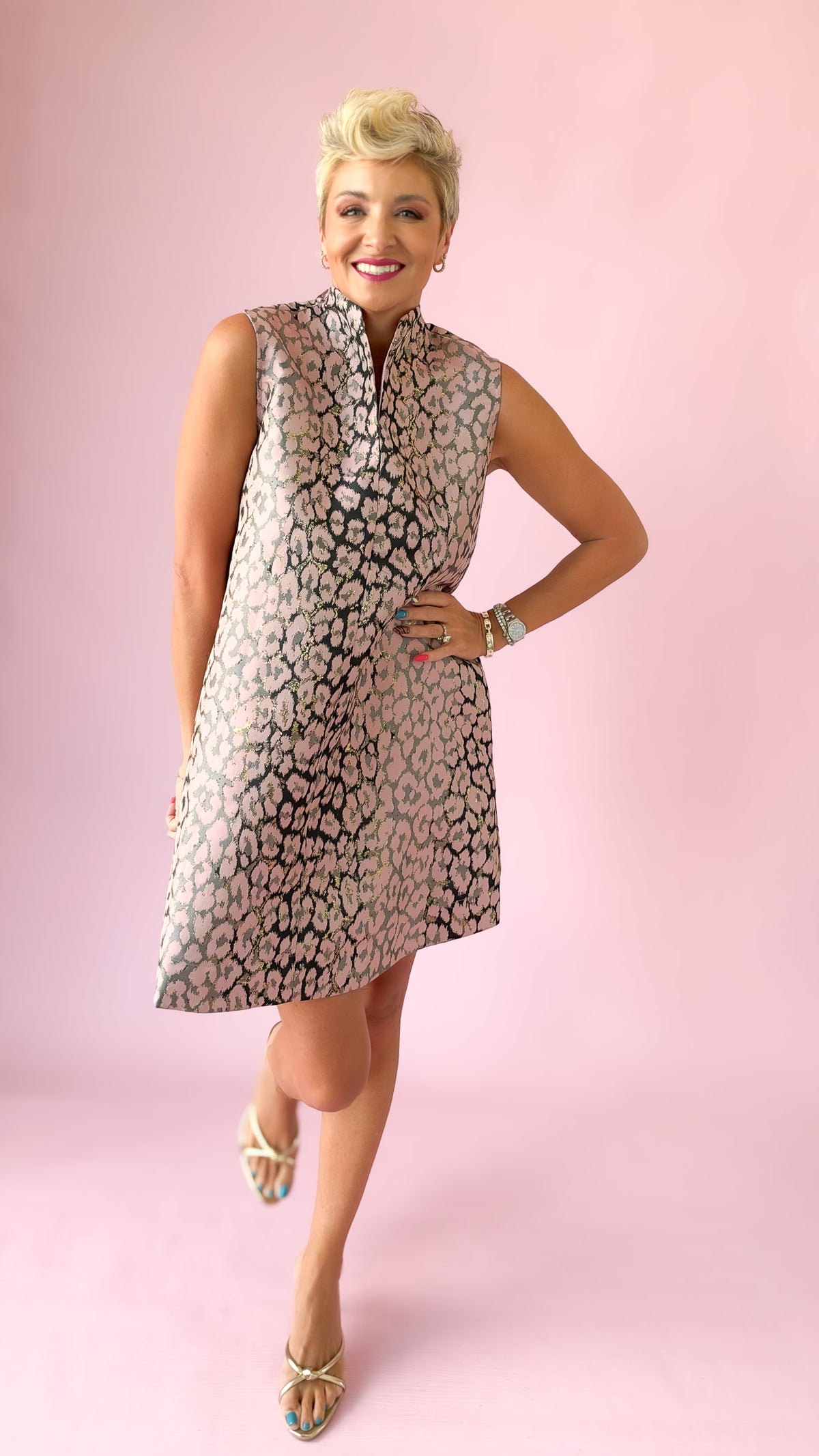 Animal Jacquard Mini Dress/Pink