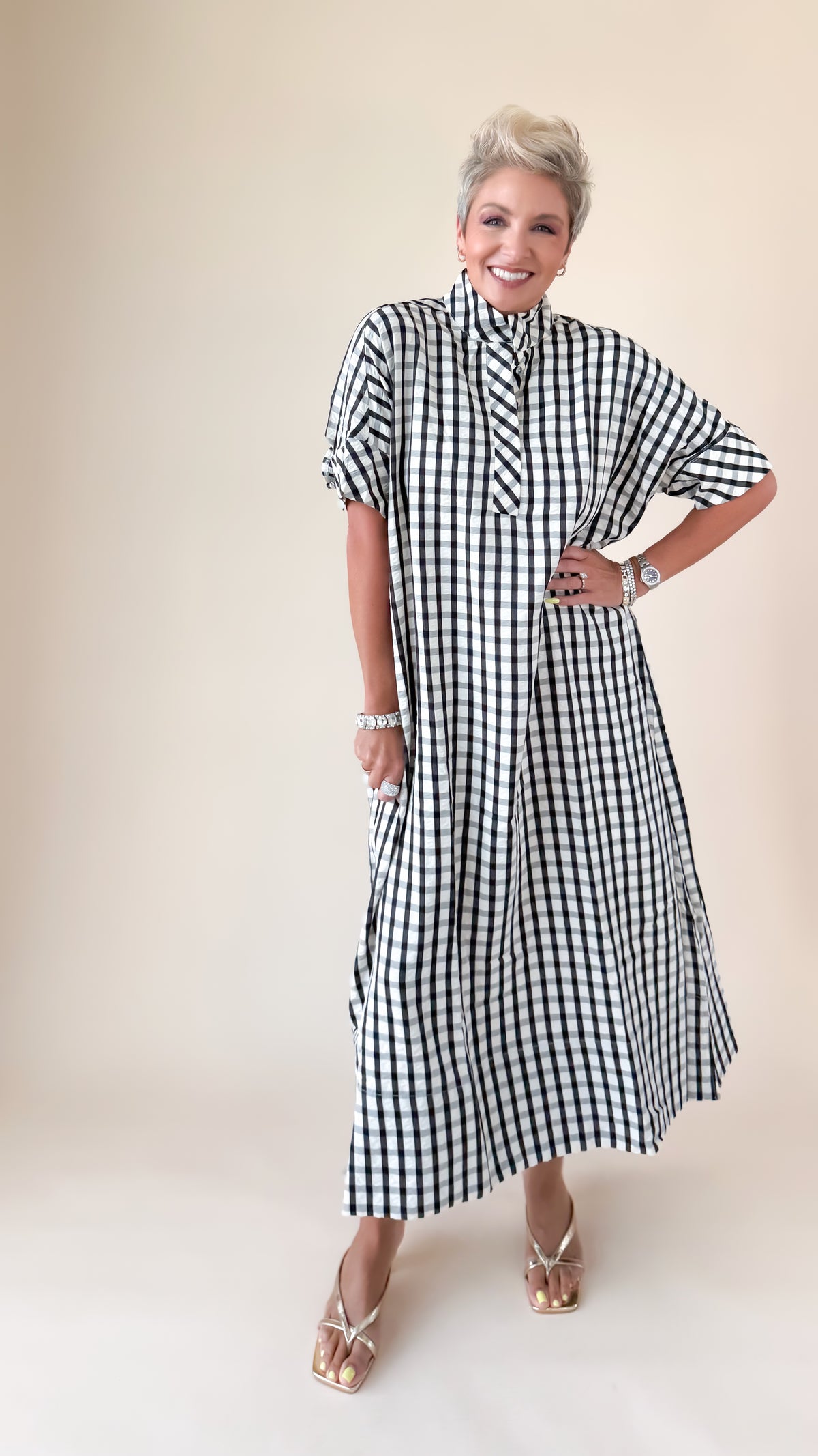 Gingham Maxi Dress/Black