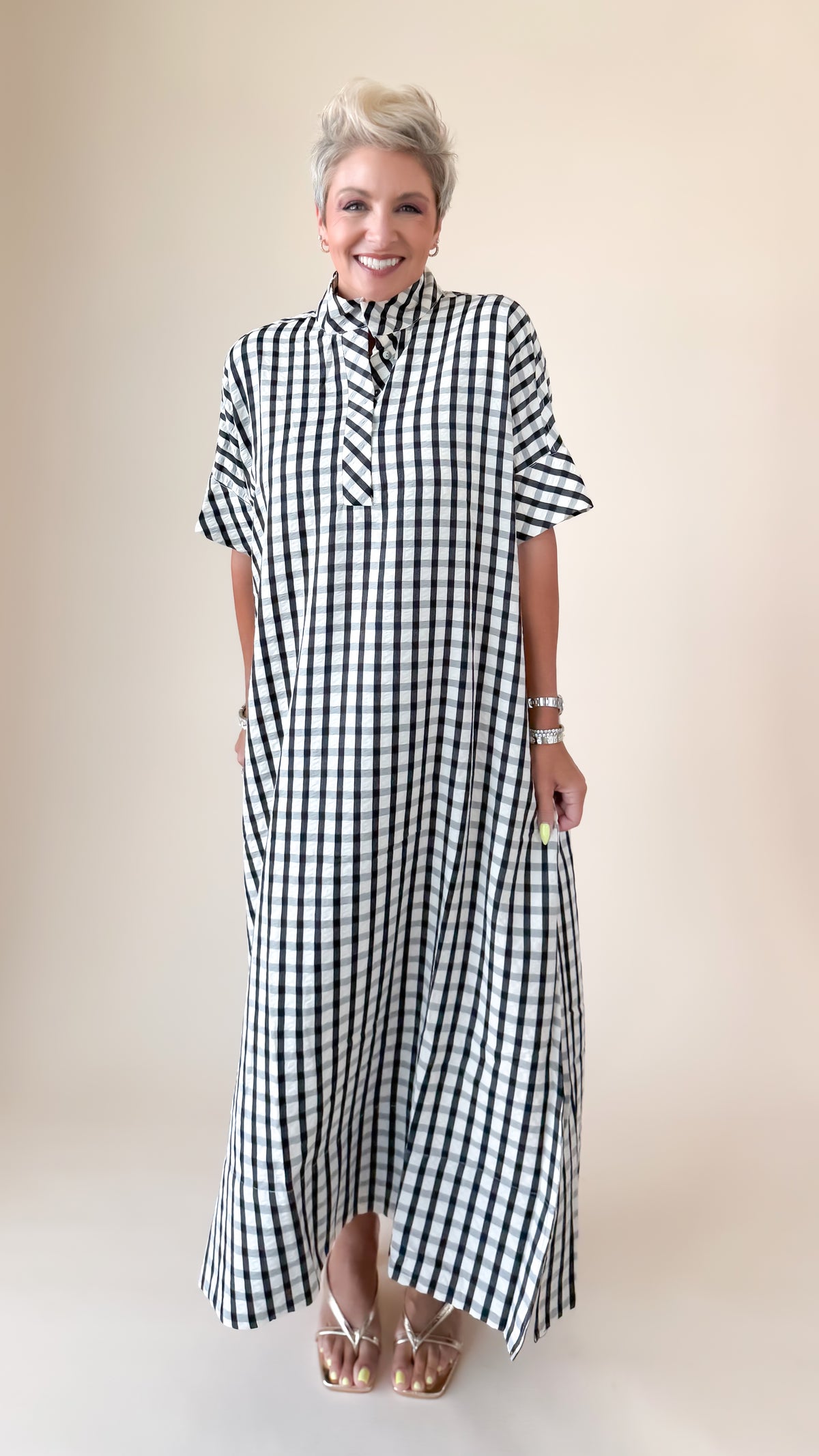 Gingham Maxi Dress/Black