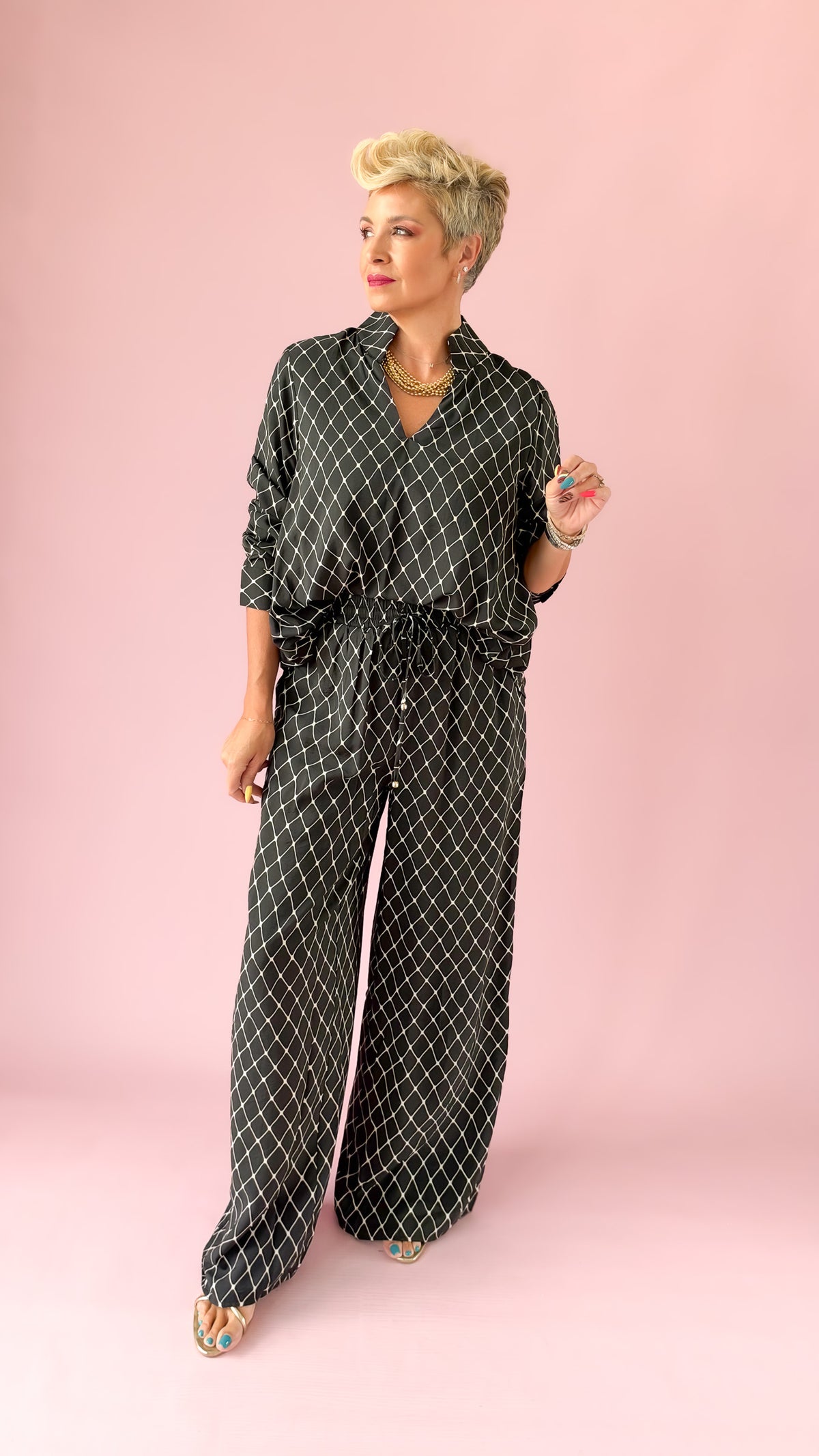 Lattice Long Lounge Pant/Black