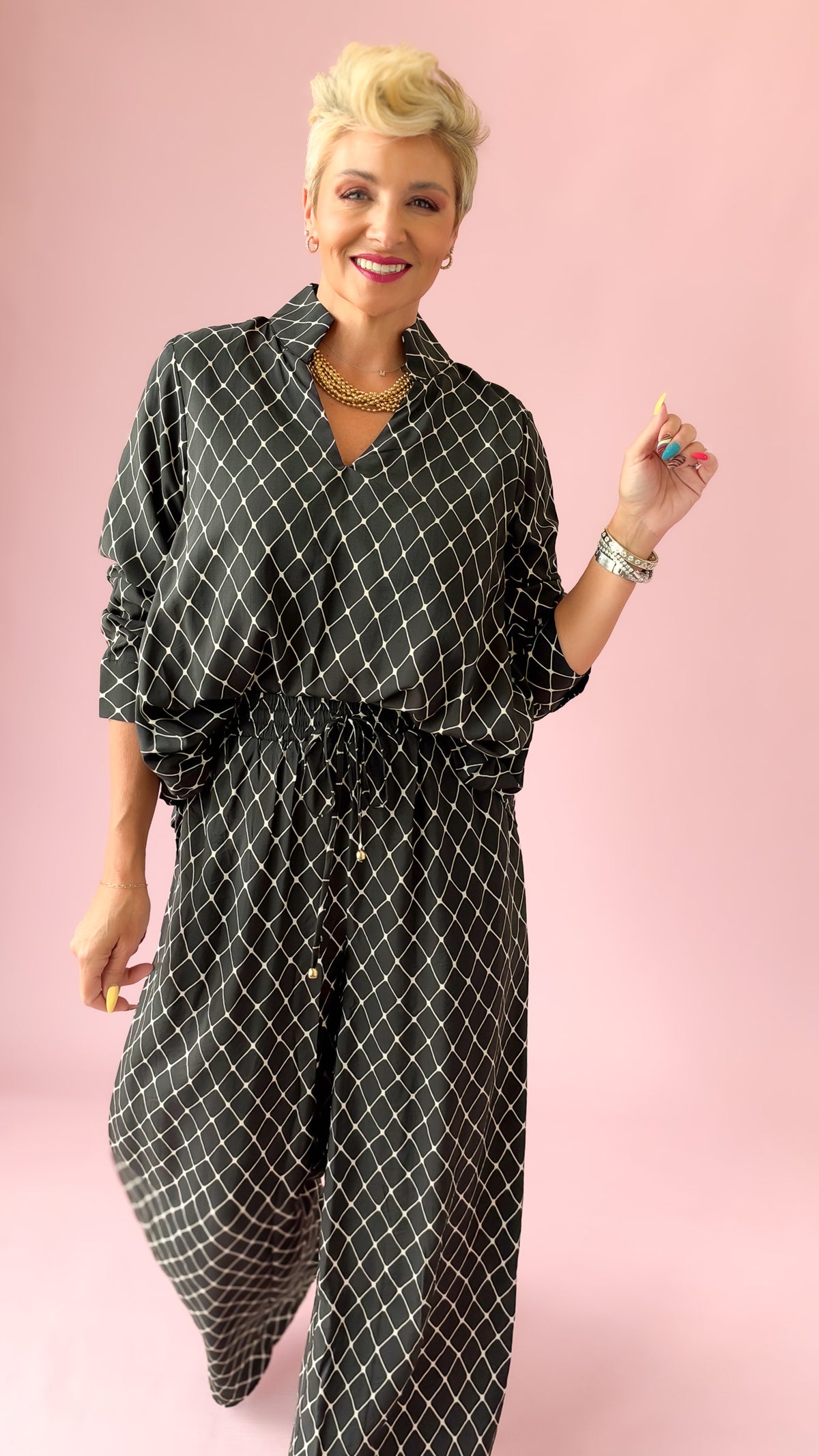 Lattice Long Sleeve Top/Black