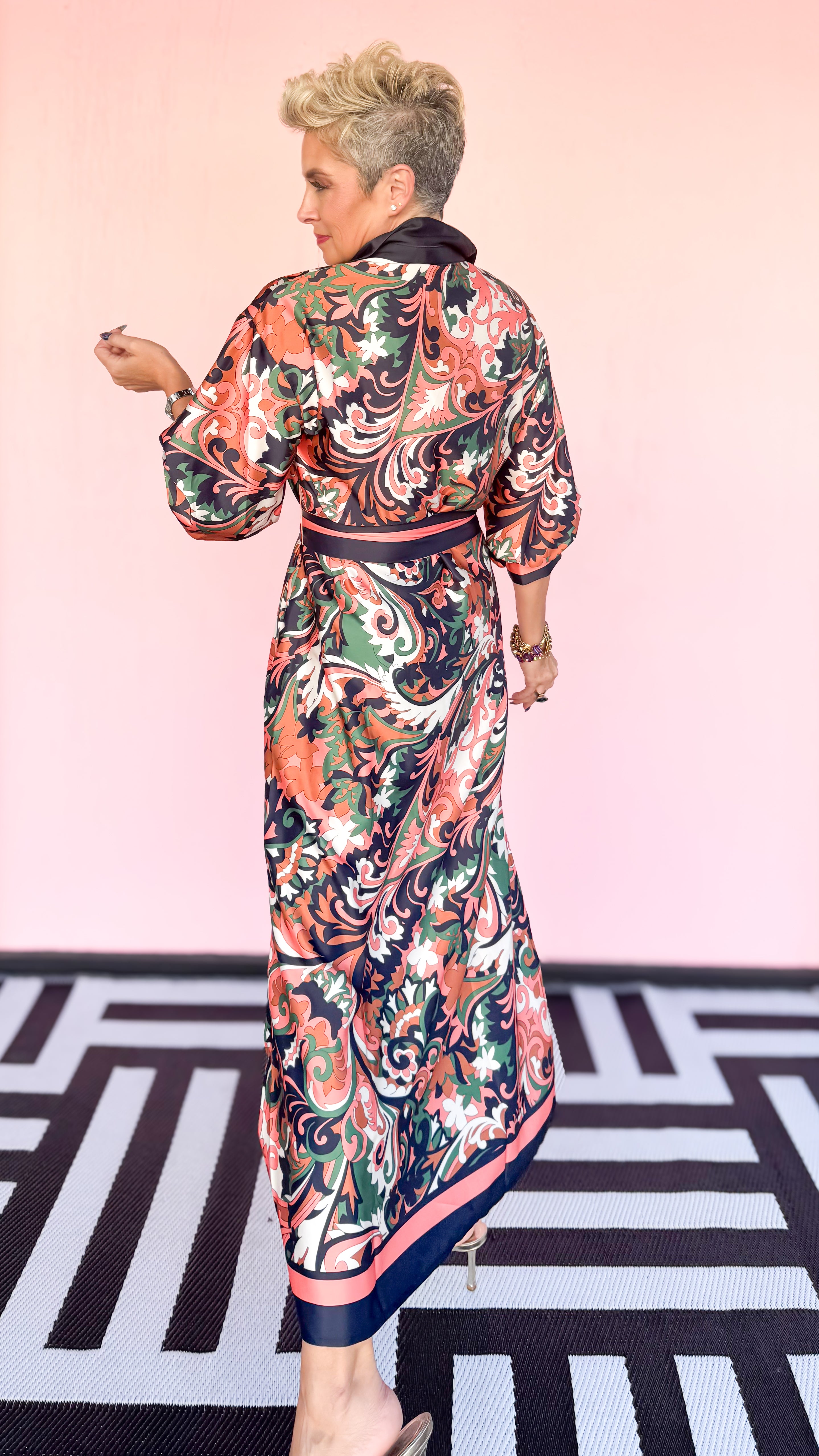 Maxi Belted Shirt Dress/Autumn Scroll - The BLVD