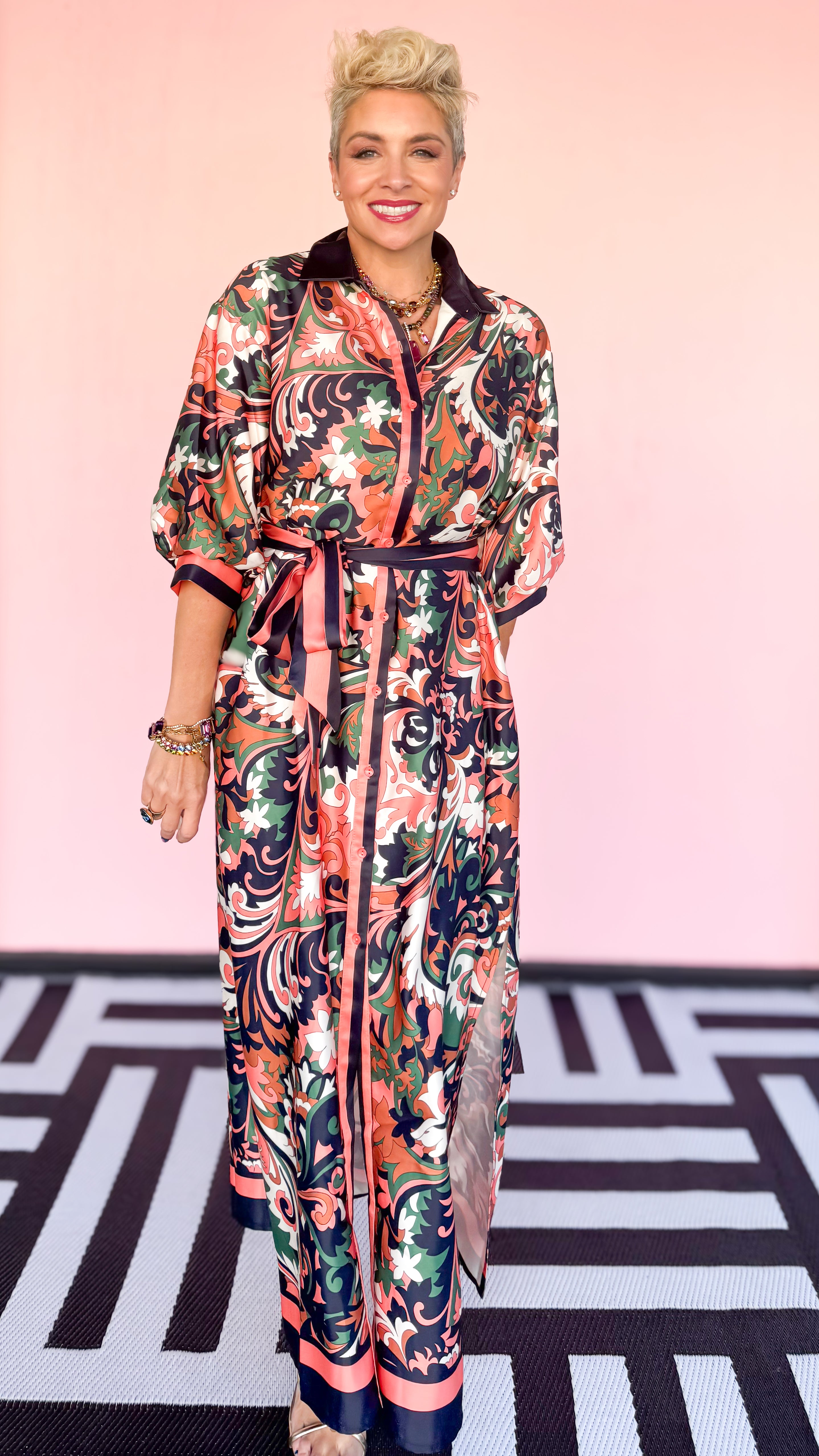 Maxi Belted Shirt Dress/Autumn Scroll - The BLVD