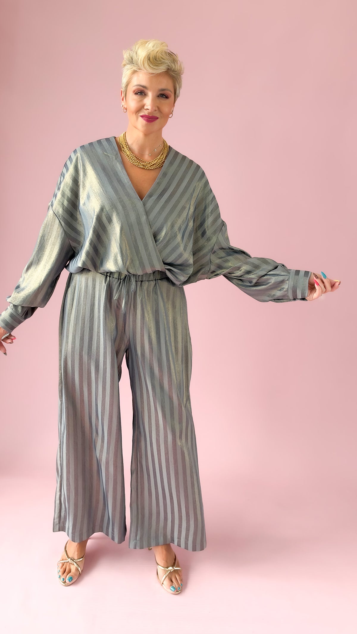 Wrap Metallic Stripe Top/Blue