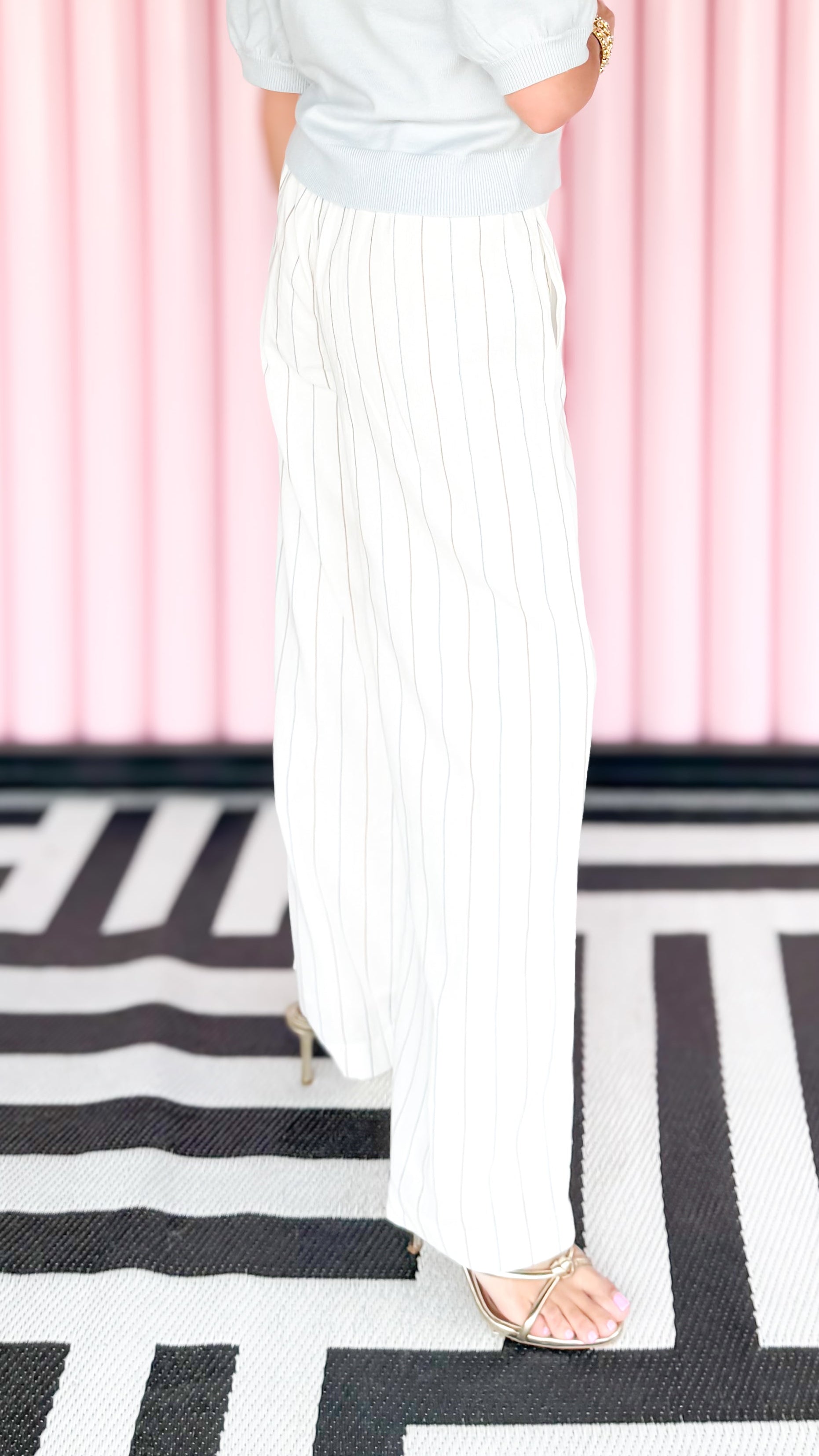 Pull On Wide Leg Woven Pant/Cream