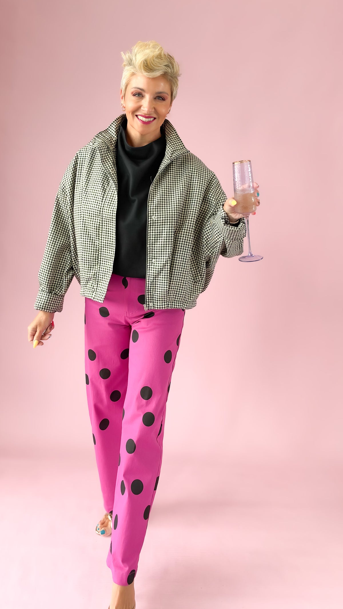 Barrel Leg Dot Pants/Magenta