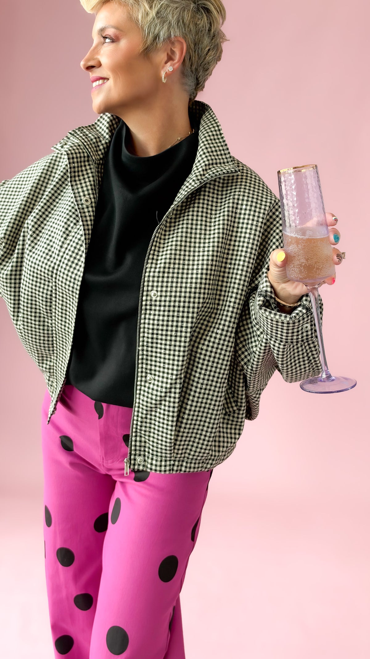 Mini Checkered Bomber Jacket/Black