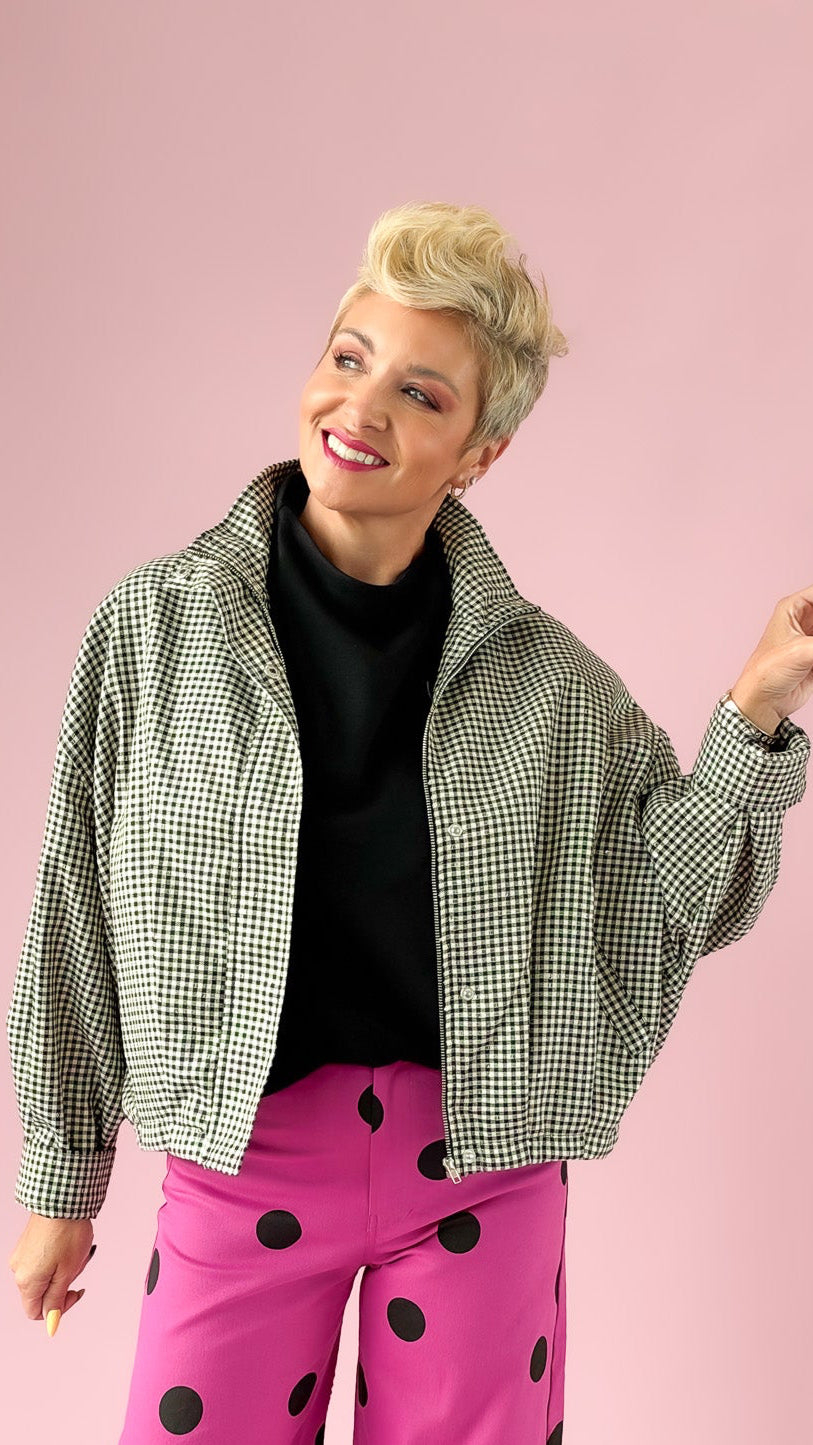 Mini Checkered Bomber Jacket/Black