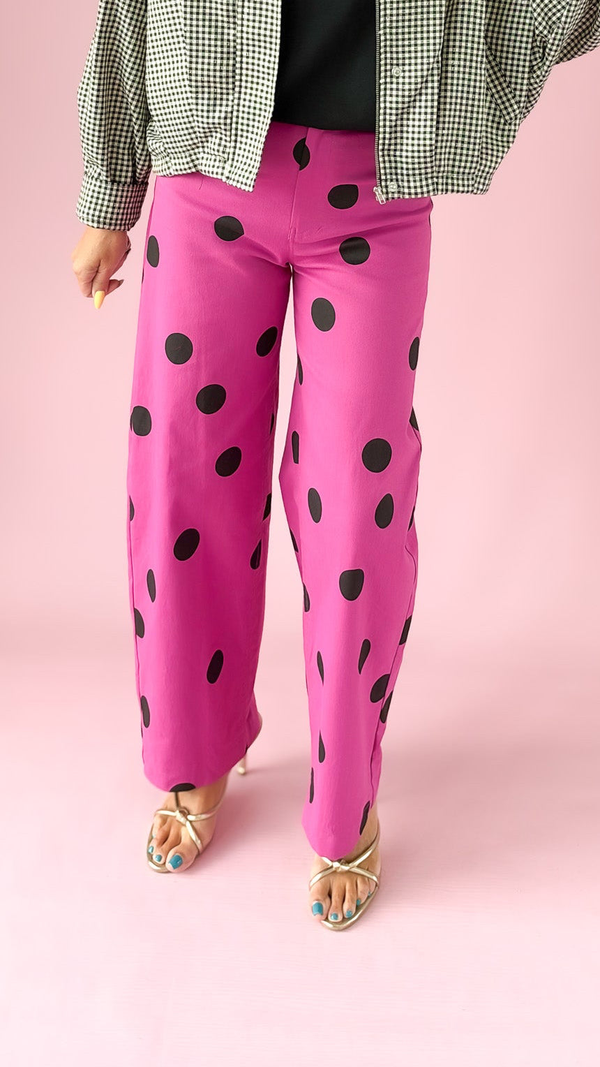 Barrel Leg Dot Pants/Magenta
