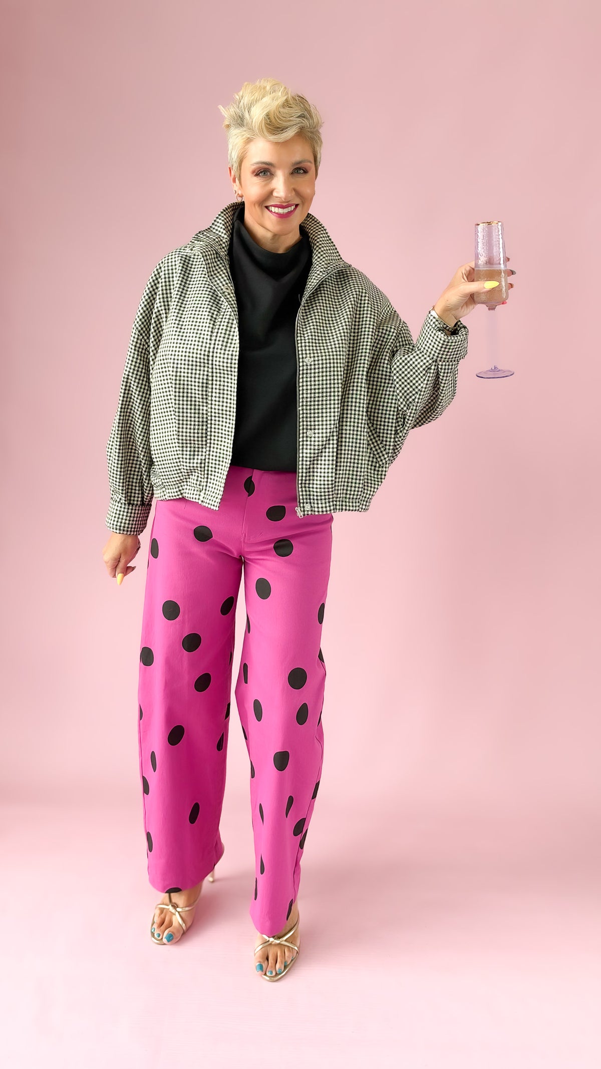 Mini Checkered Bomber Jacket/Black
