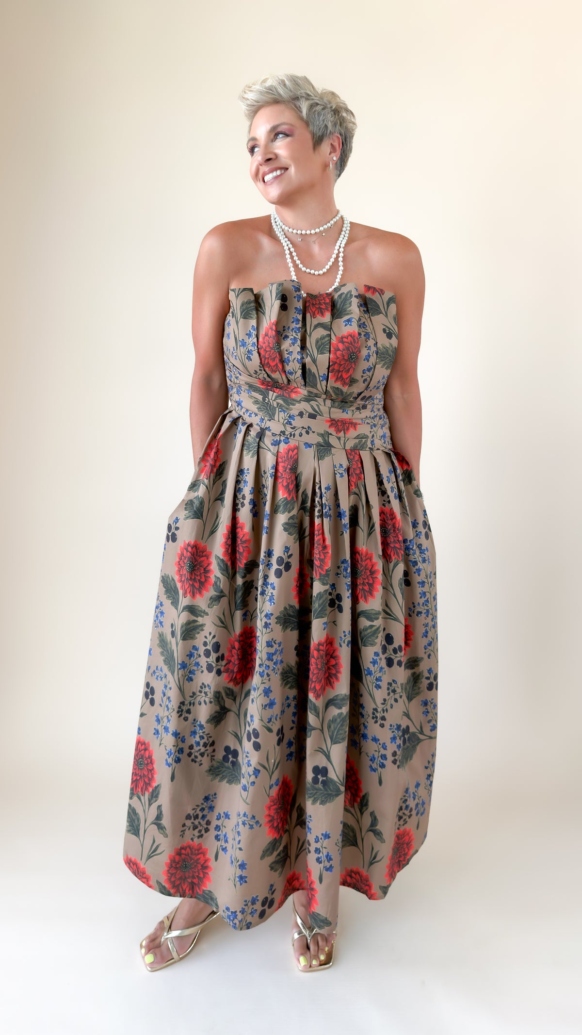 Belle Pleated Midi Dress/Mocha