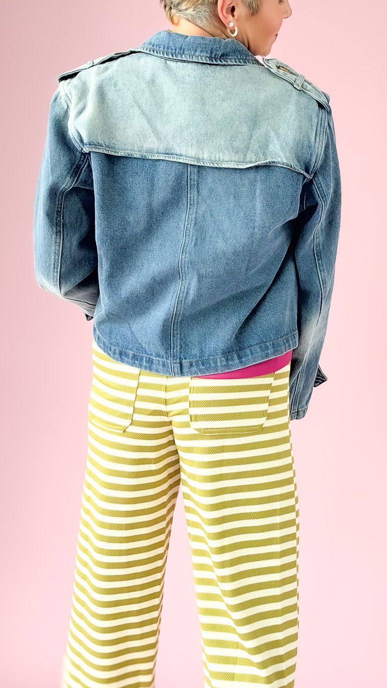 Denim Double Breasted Crop Jacket