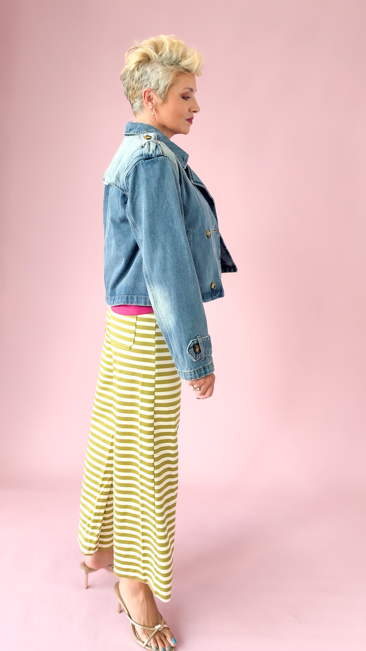 Denim Double Breasted Crop Jacket