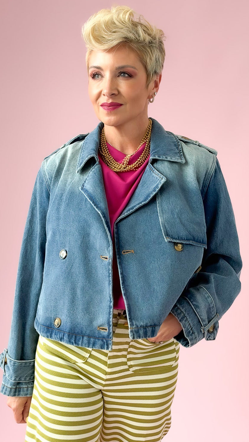 Denim Double Breasted Crop Jacket