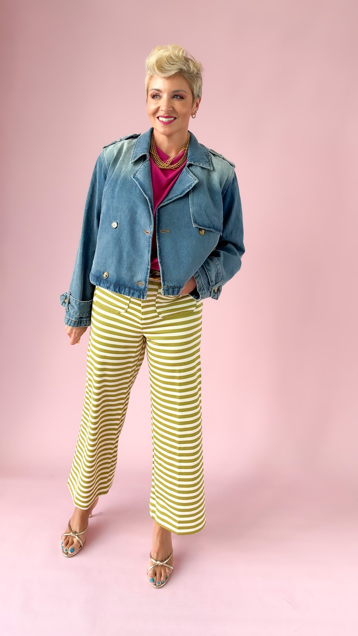 Denim Double Breasted Crop Jacket