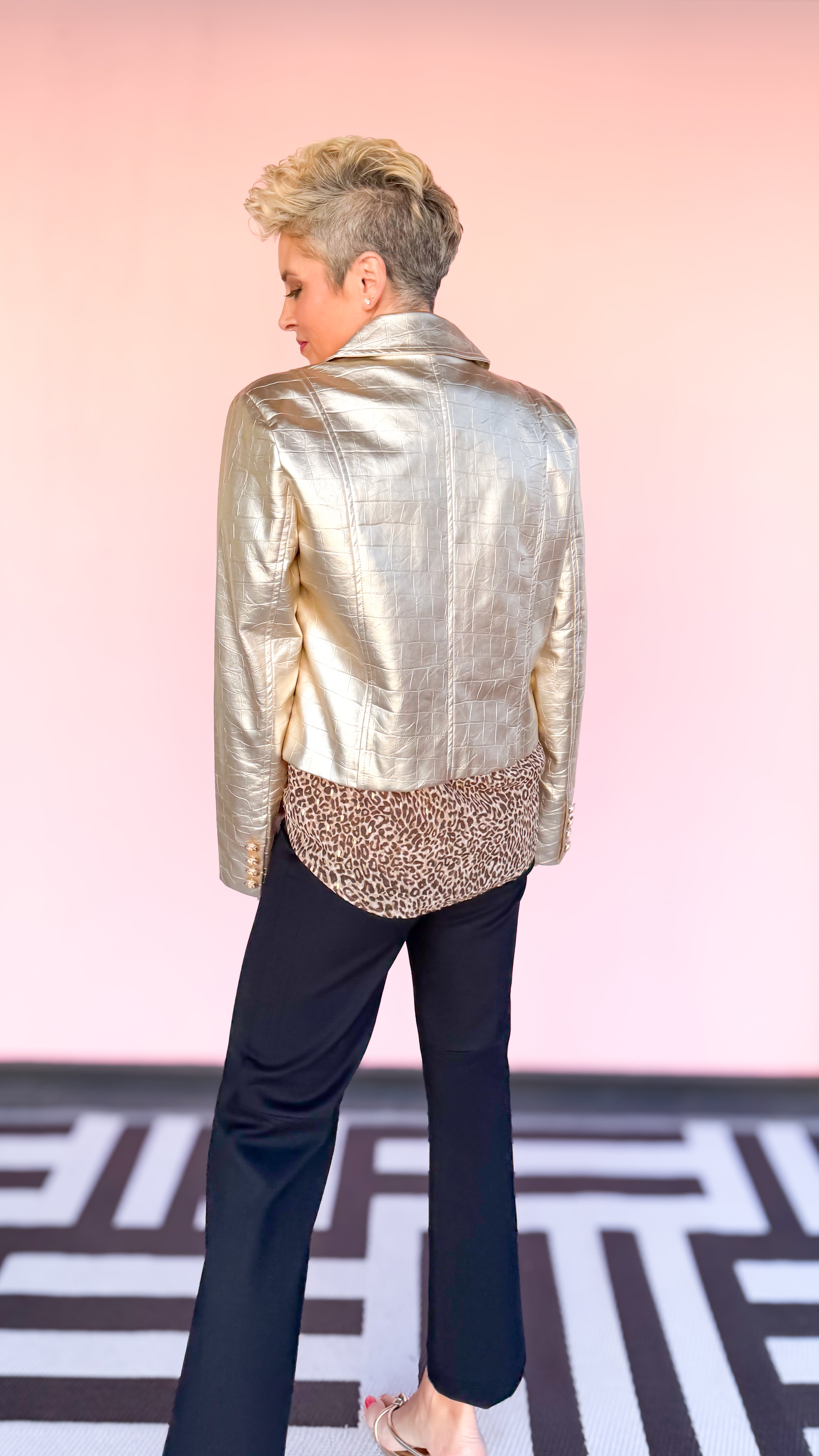 Faux Leather Croc Jacket/Champagne