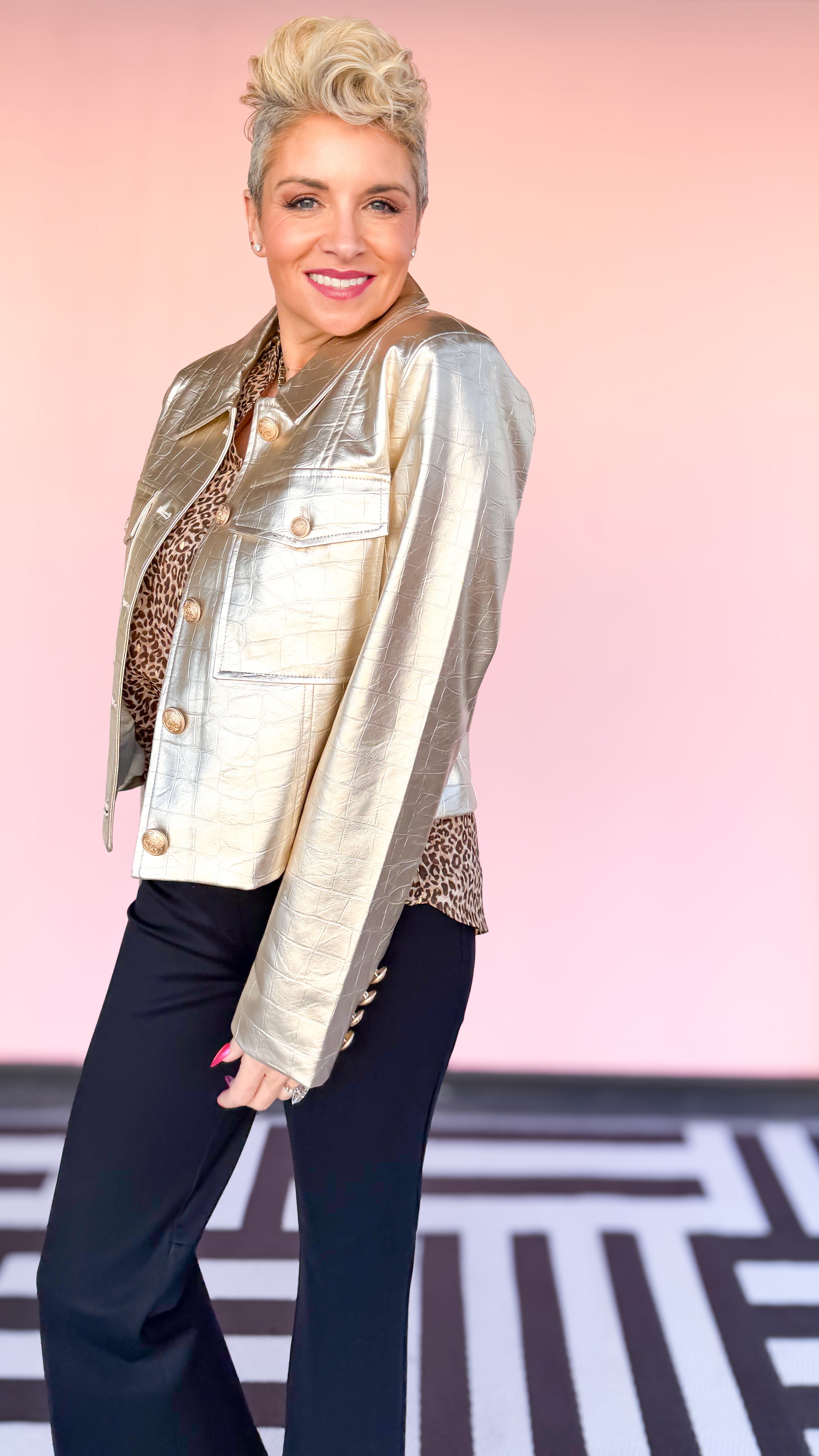 Faux Leather Croc Jacket/Champagne