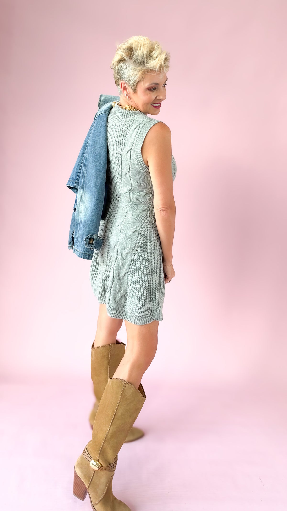 Cable Knit Sweater Dress/Gray