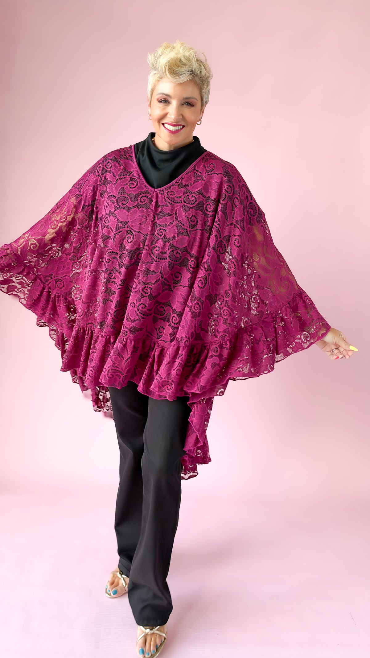 Oversized Ruffle Lace Blouse/Purple