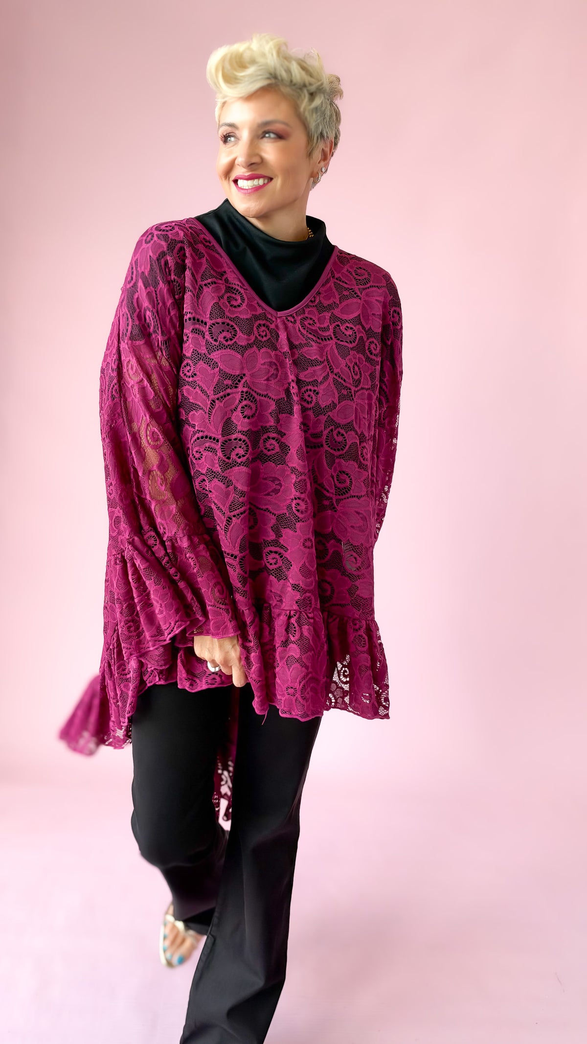 Oversized Ruffle Lace Blouse/Purple