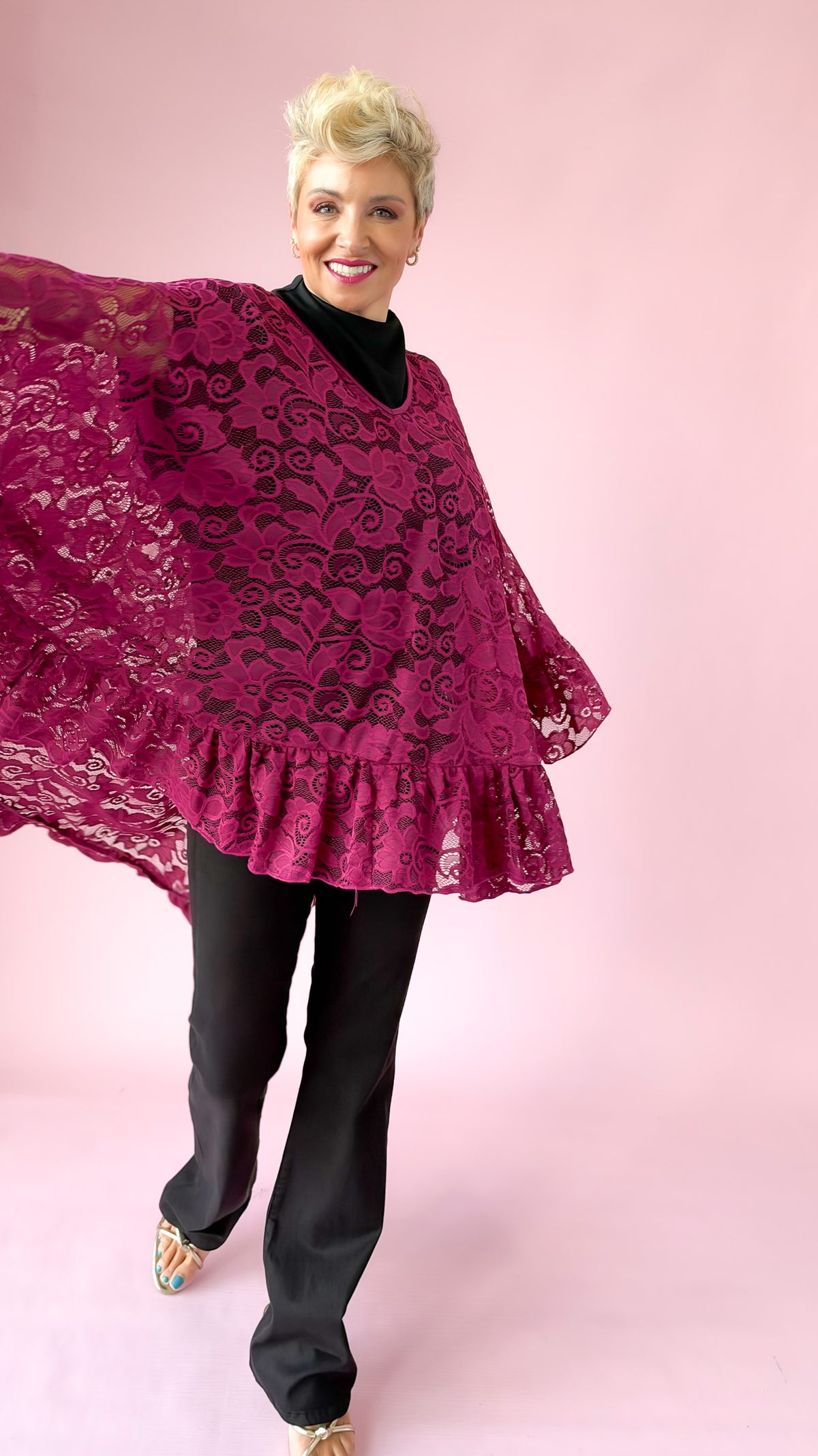 Oversized Ruffle Lace Blouse/Purple