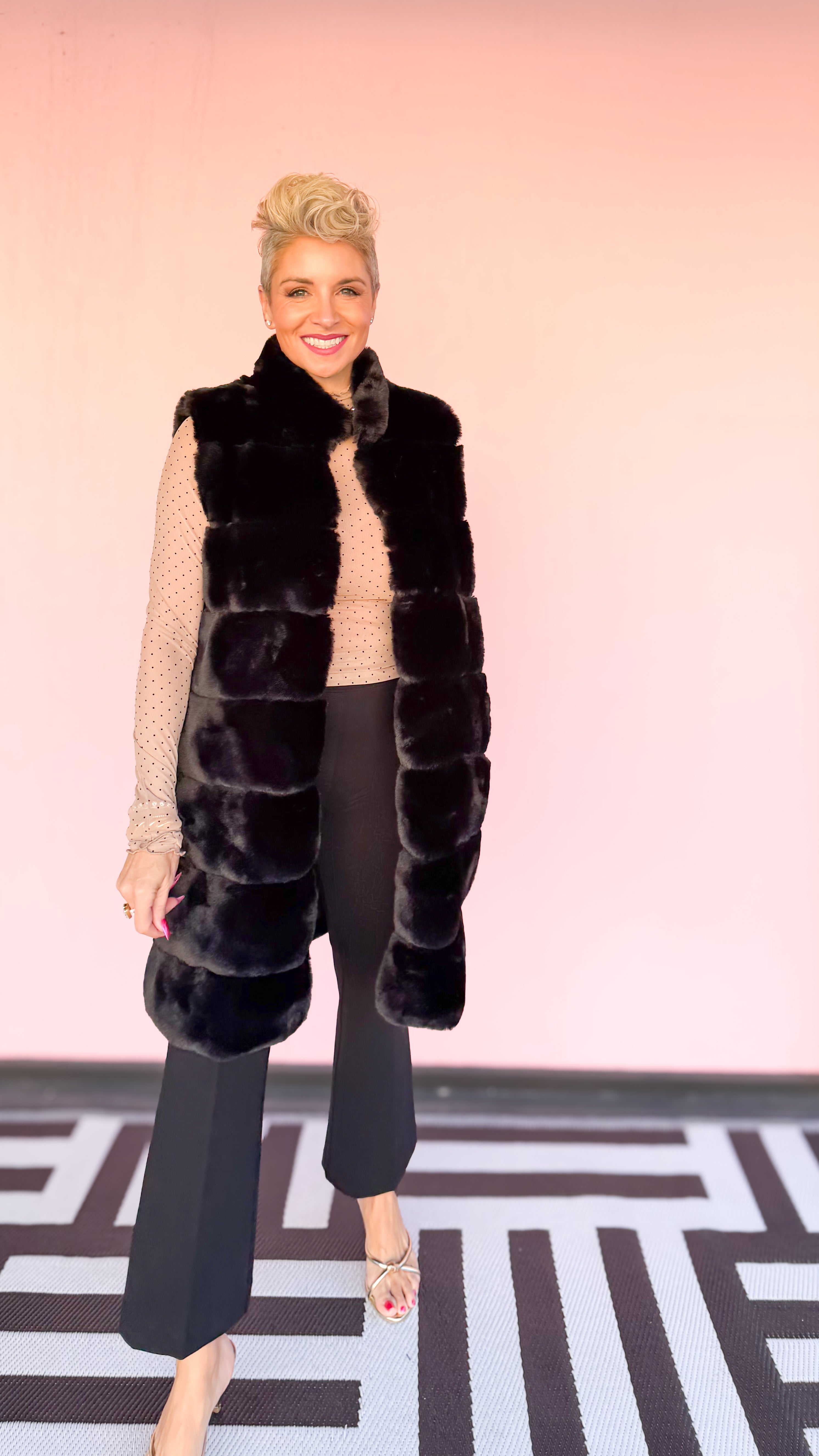 Black Faux Fur Long Vest