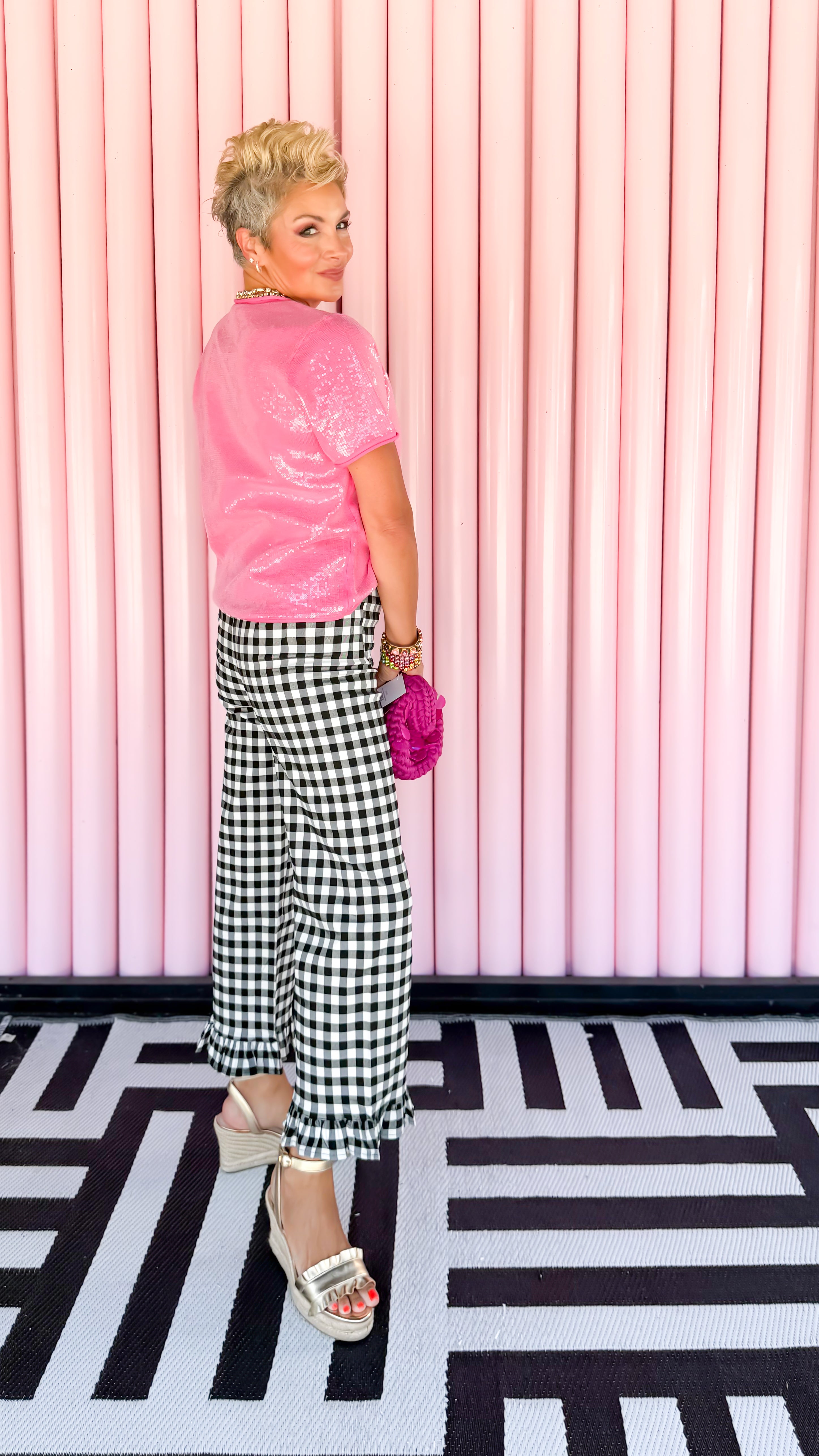 Georgette Gingham Pant/Black