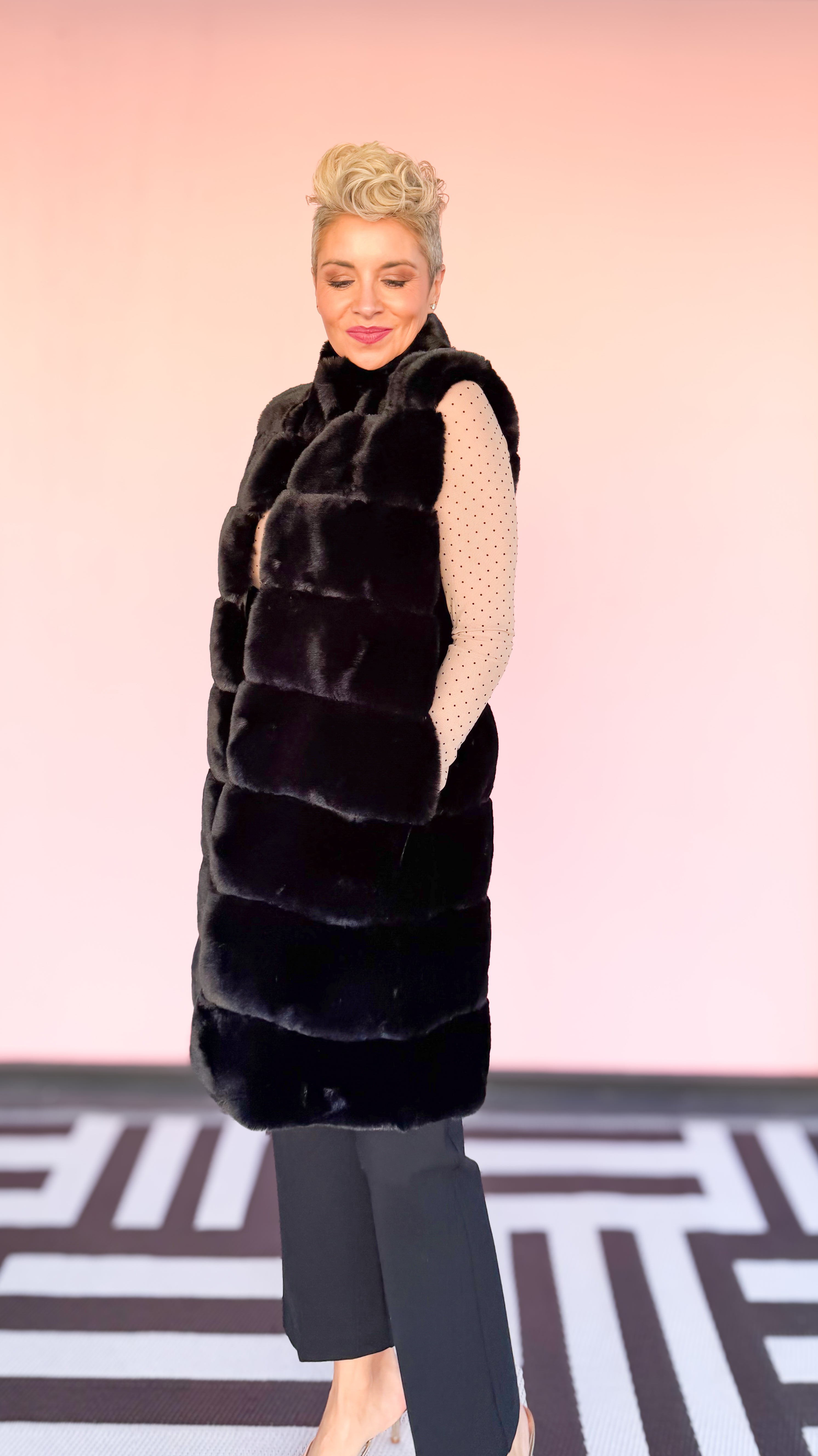 Black Faux Fur Long Vest