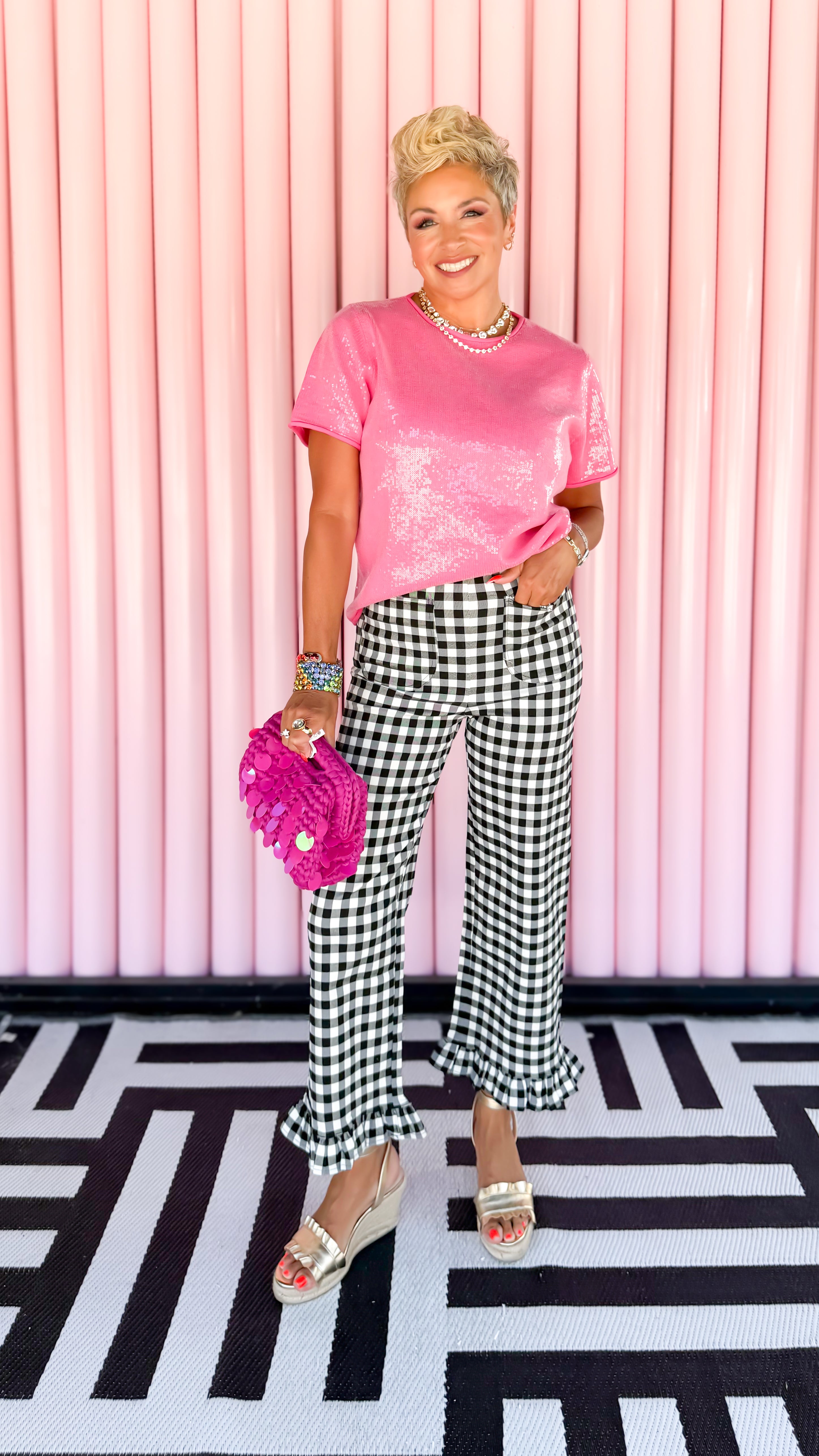 Georgette Gingham Pant/Black