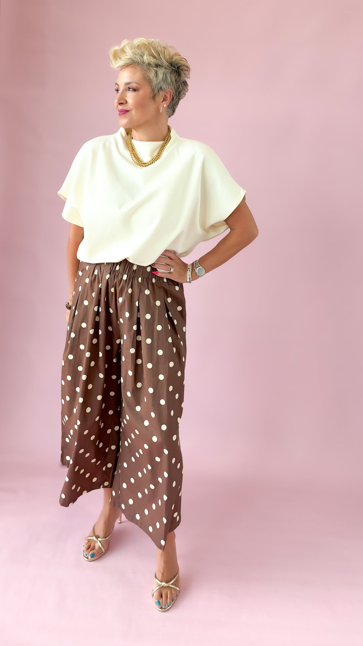 Mock Neck Batwing Top/Ivory