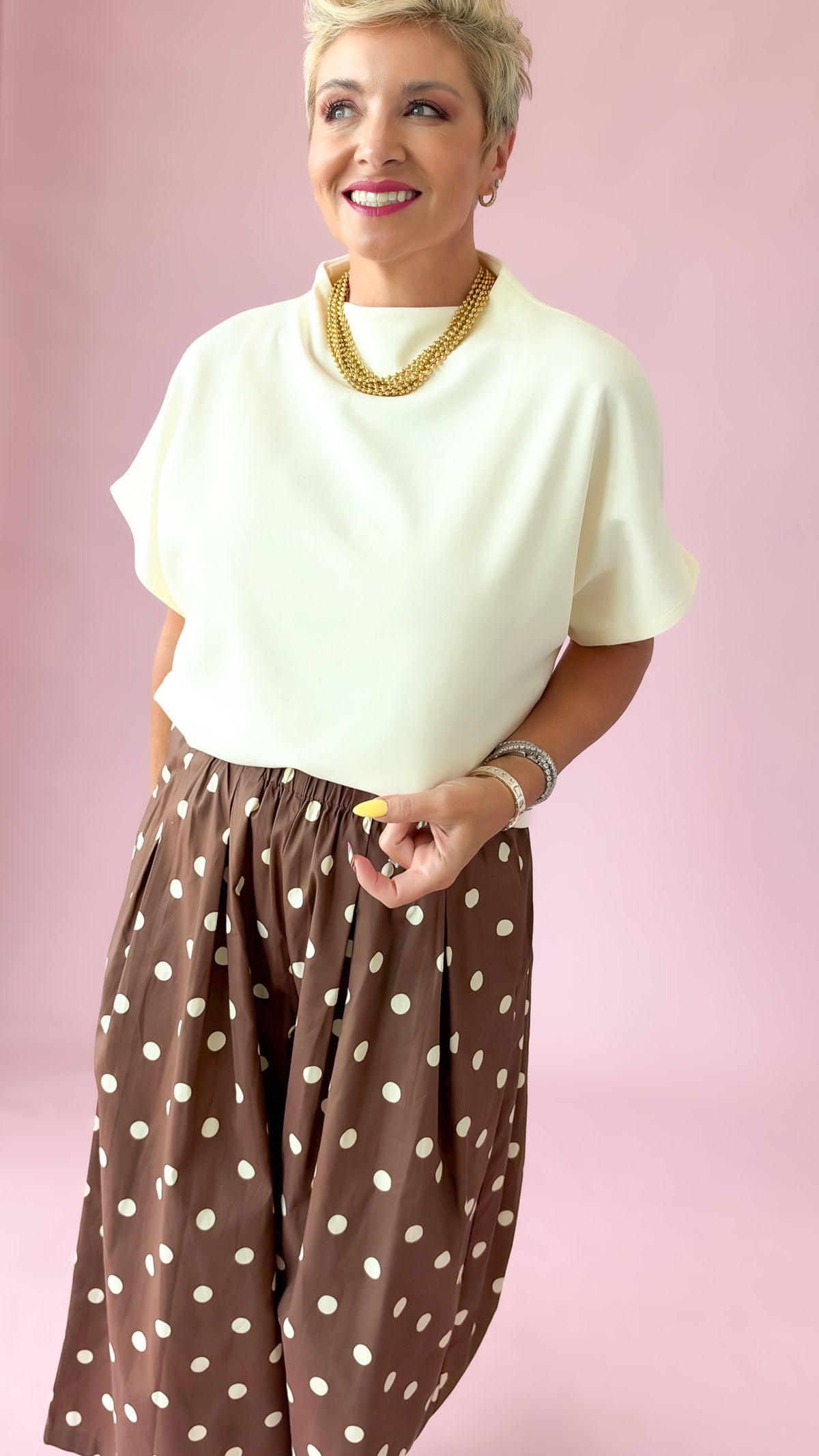 Mock Neck Batwing Top/Ivory