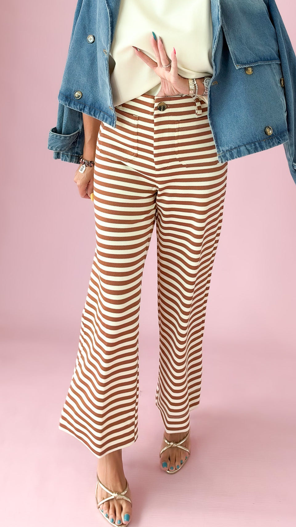 Knit Crop Striped Pants/Camel
