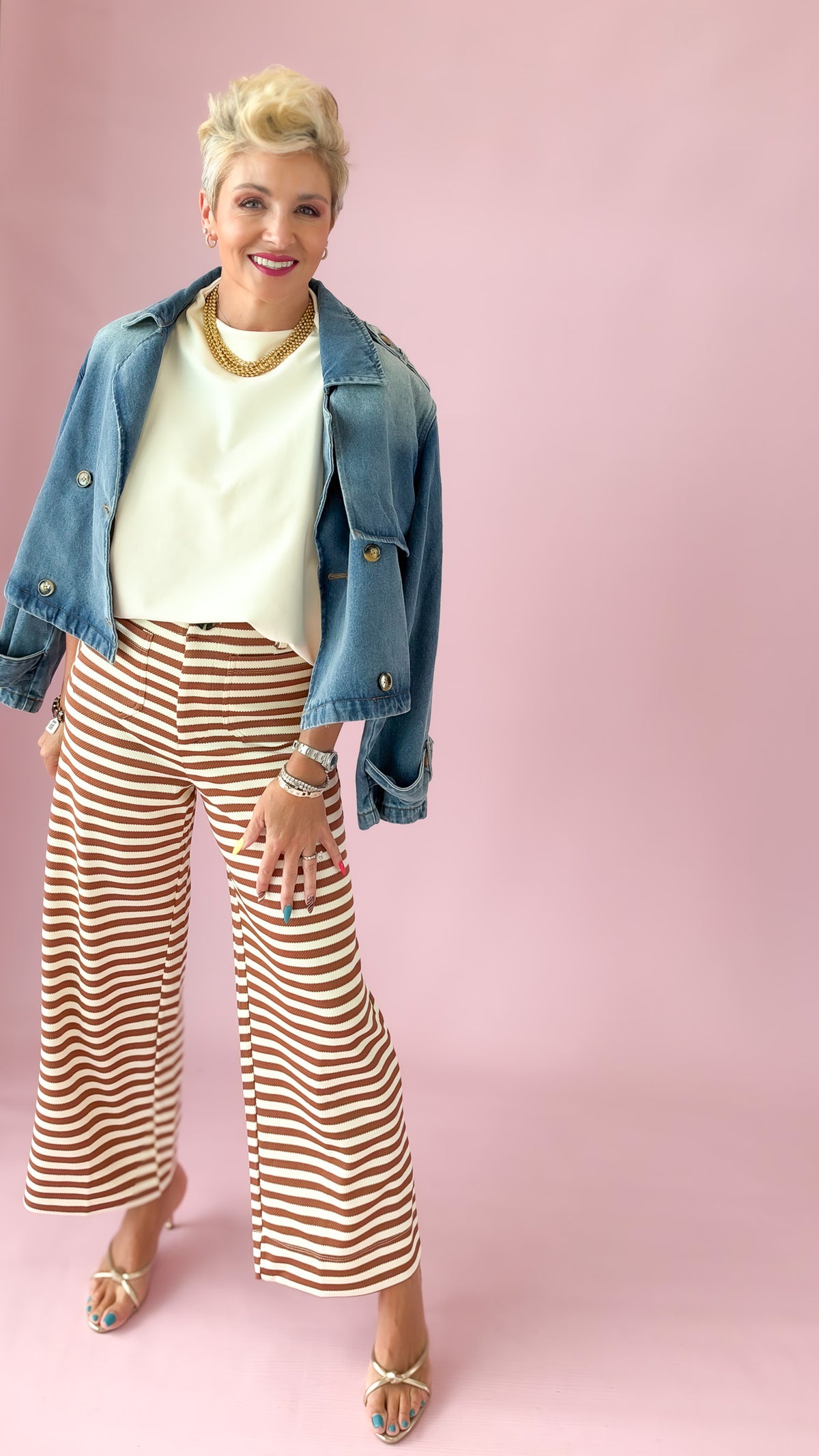 Knit Crop Striped Pants/Camel