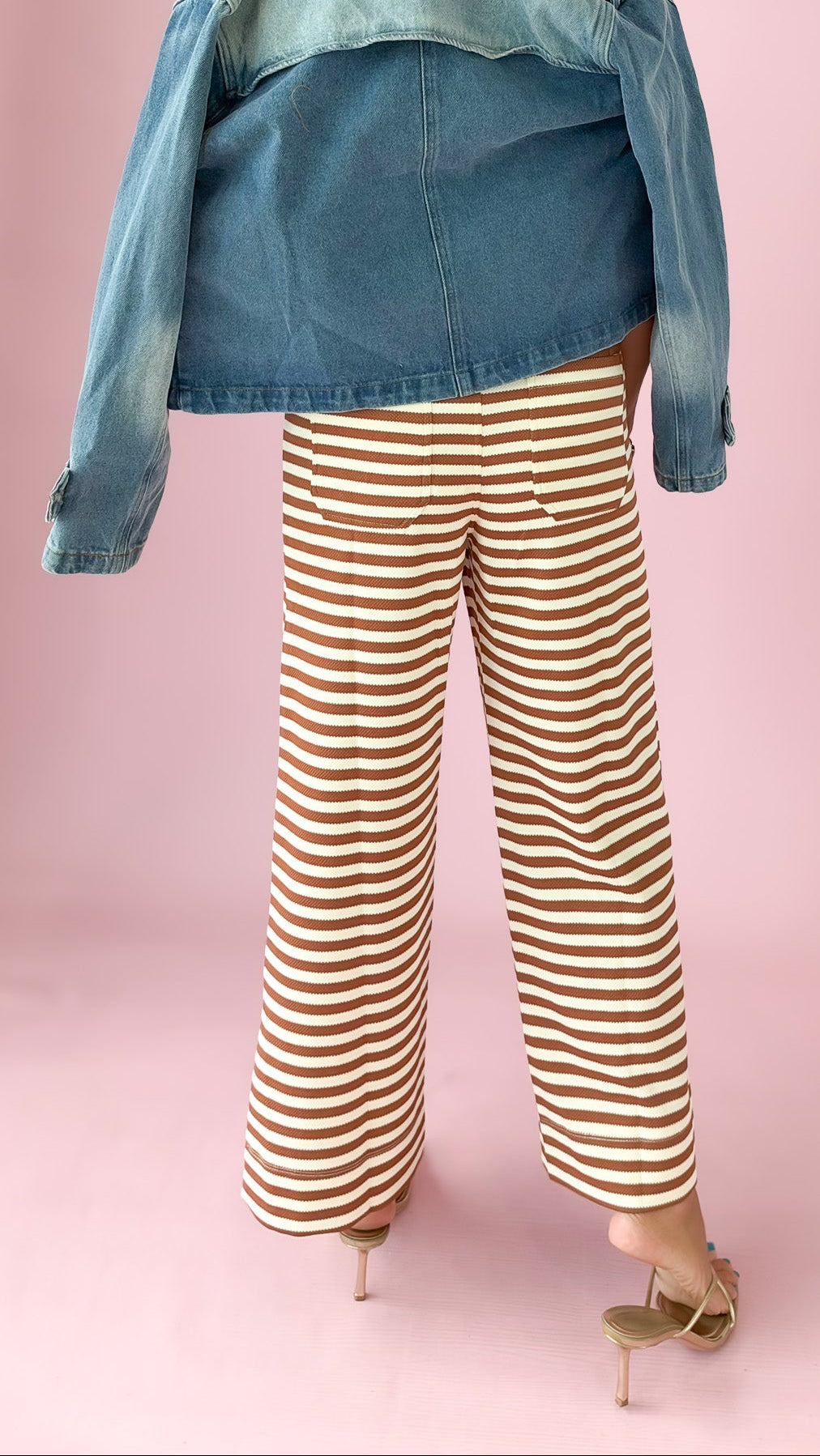 Knit Crop Striped Pants/Camel