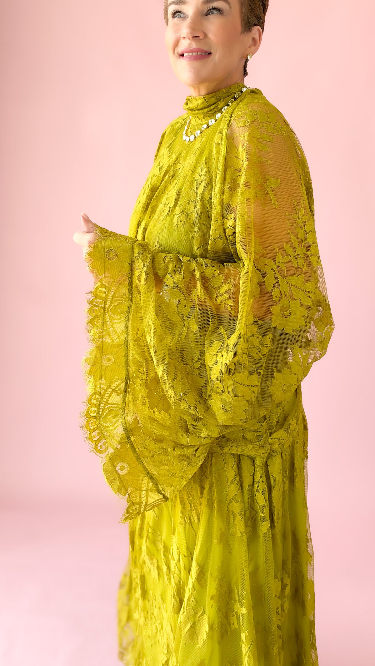 Lace Layered Maxi Dress/Chartreuse