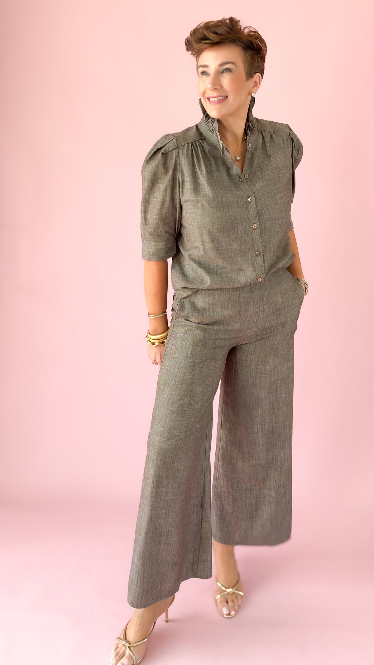 Wide Leg Crop Pants/Brown