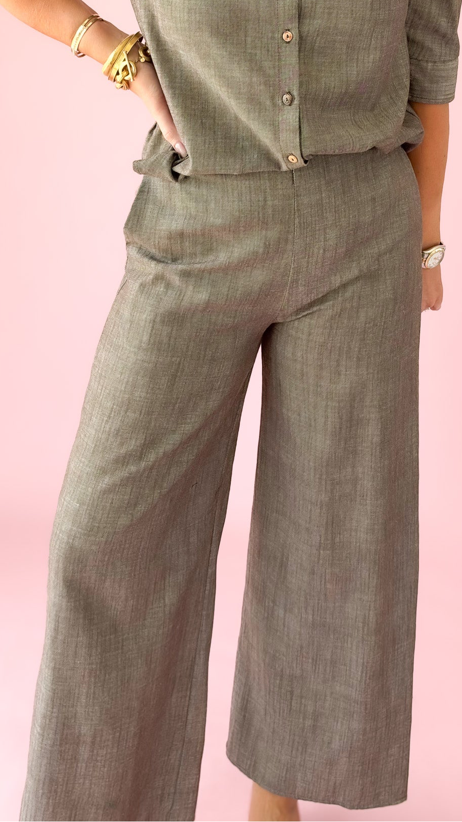 Wide Leg Crop Pants/Brown