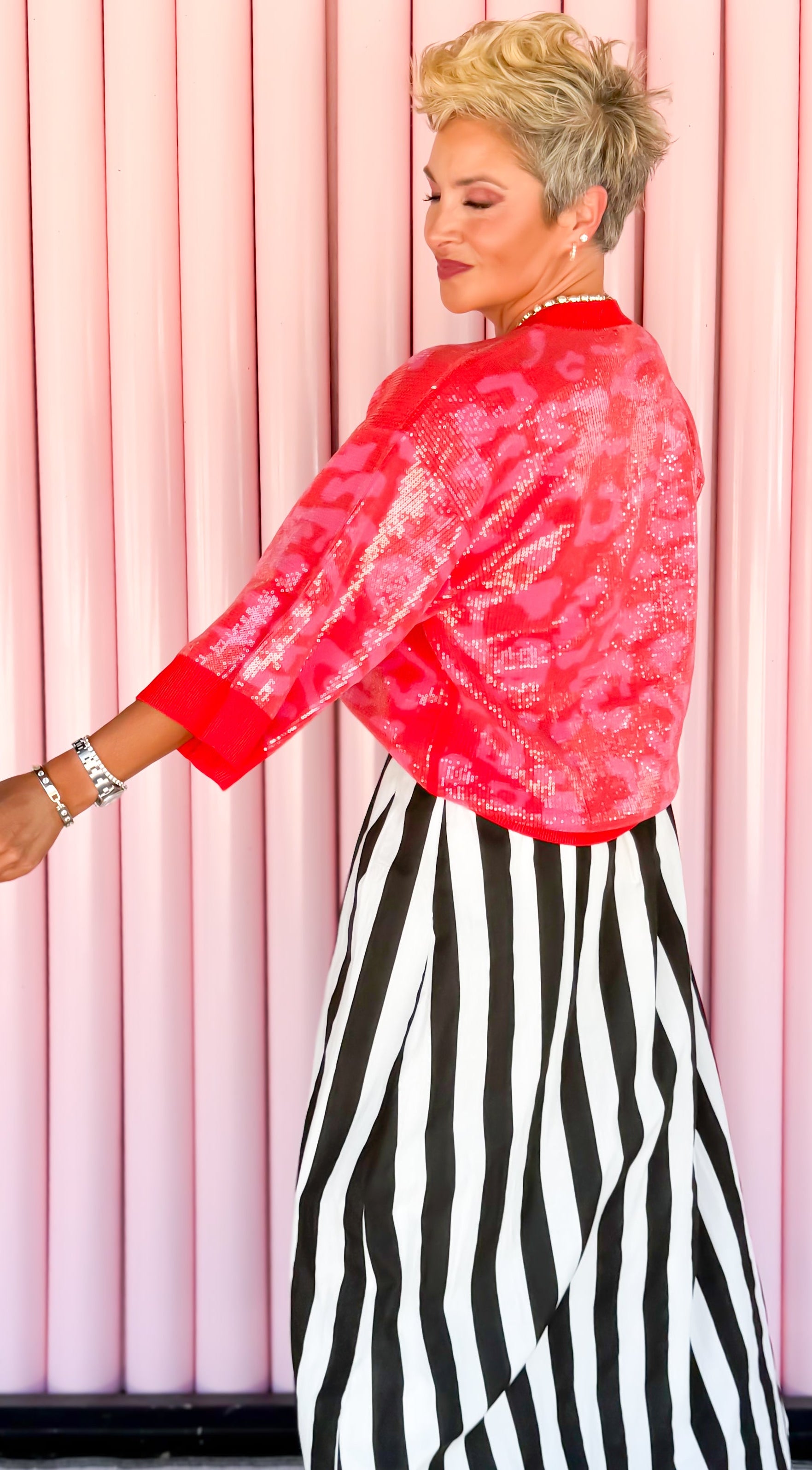 Sequin 3/4 Sleeve Top/Red Leopard