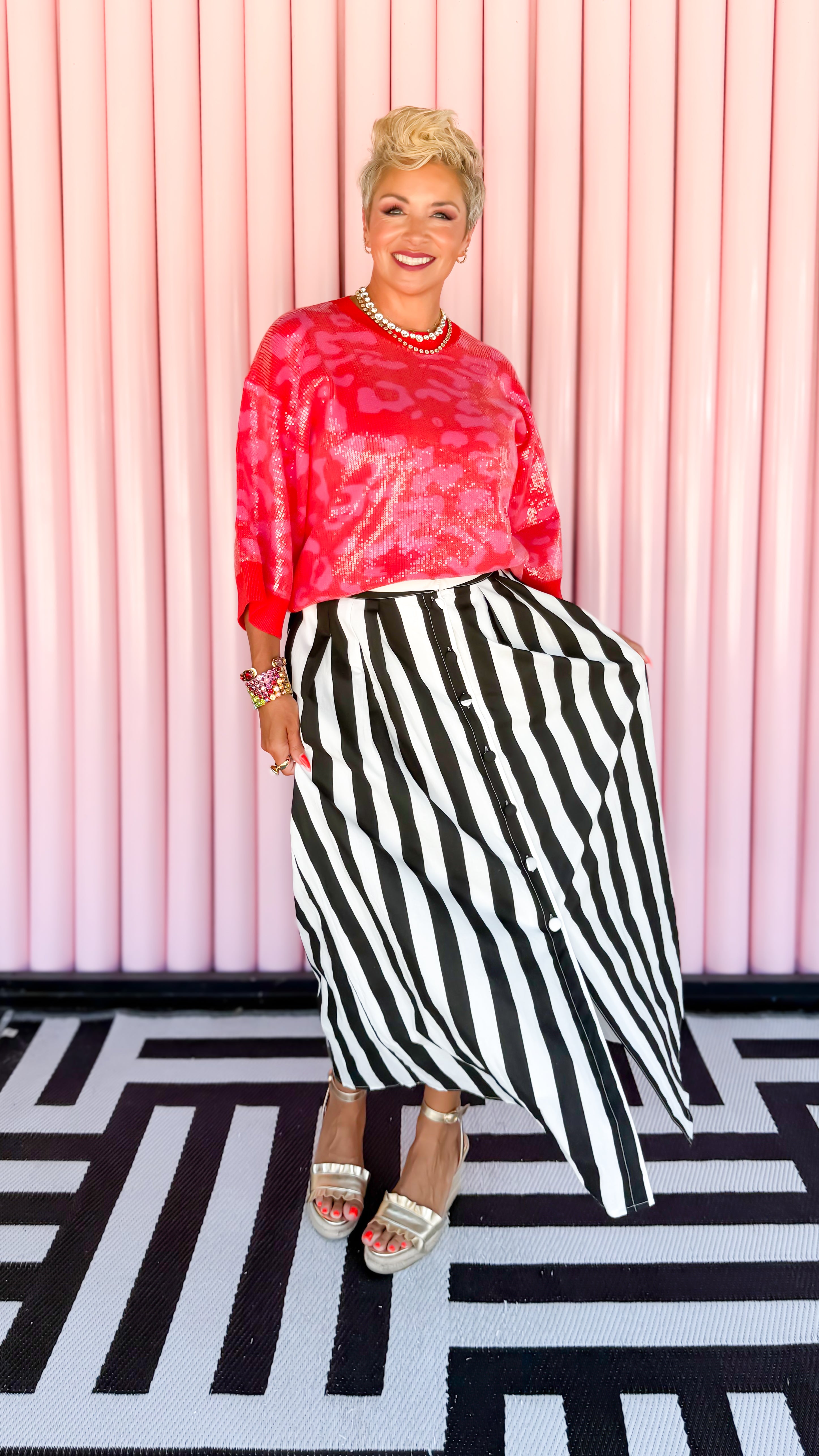 Winona Striped Maxi Skirt/Black