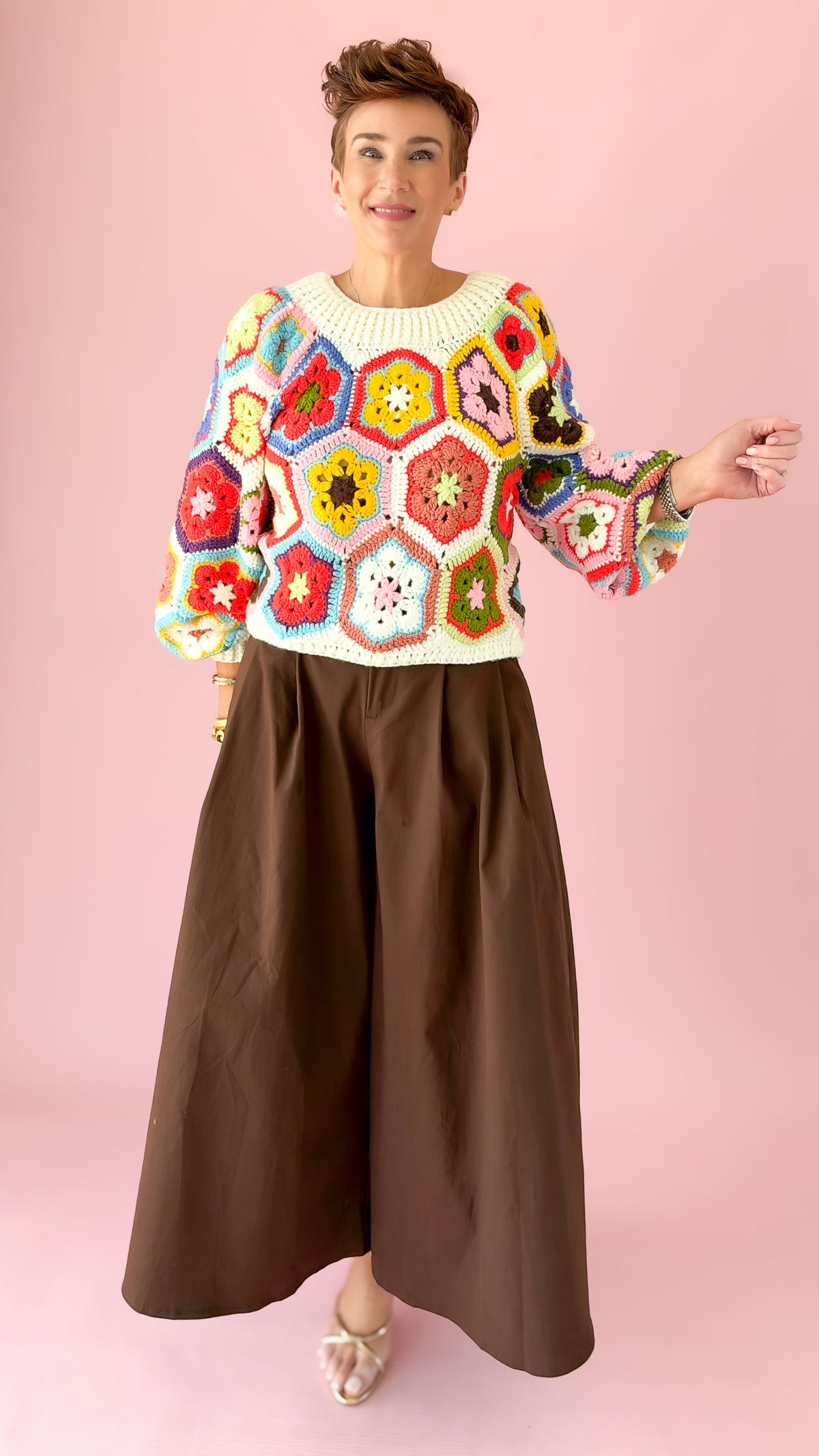 Pleated Culotte Wide Pants/Brown