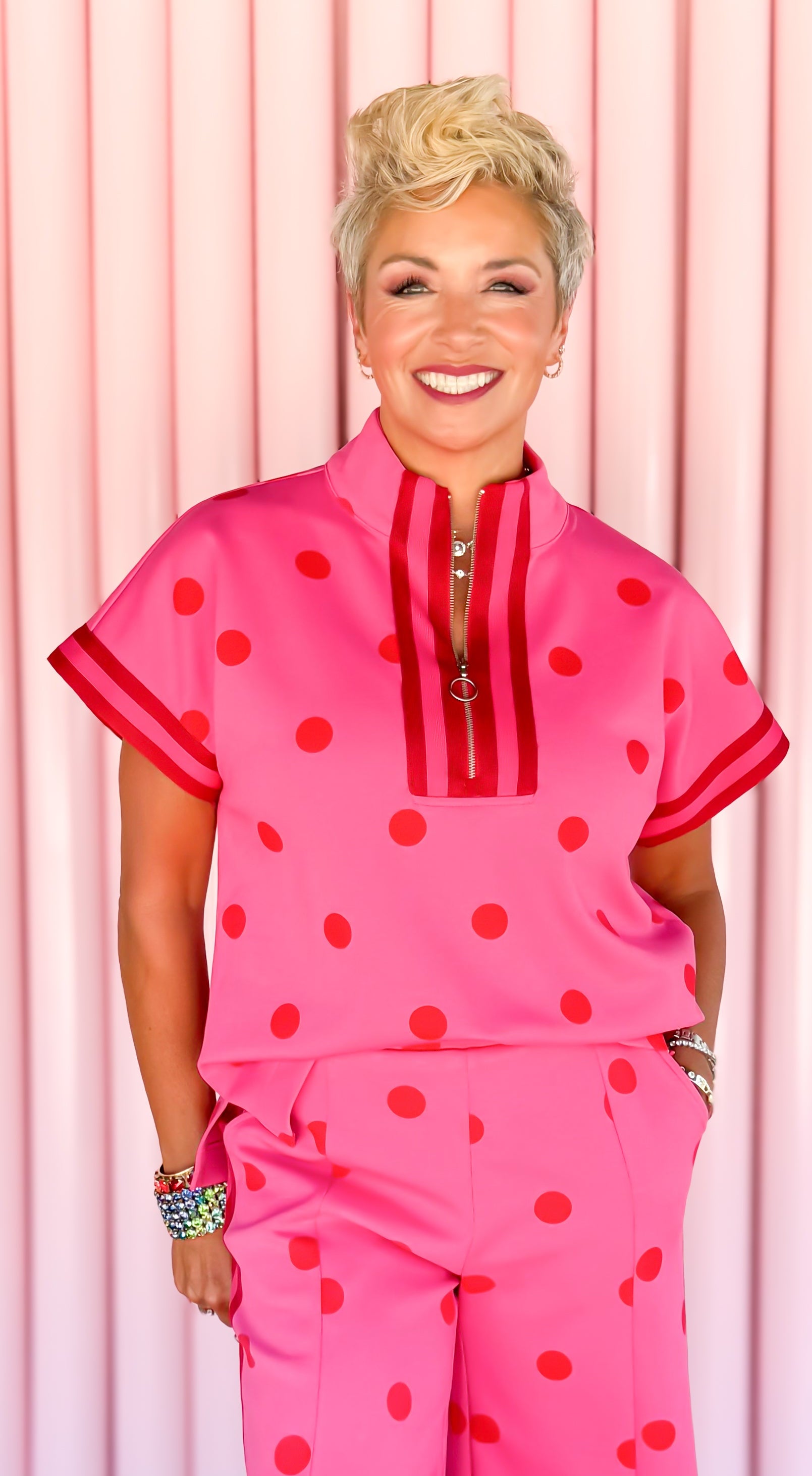 Jenny Striped Dot Top/Hot Pink