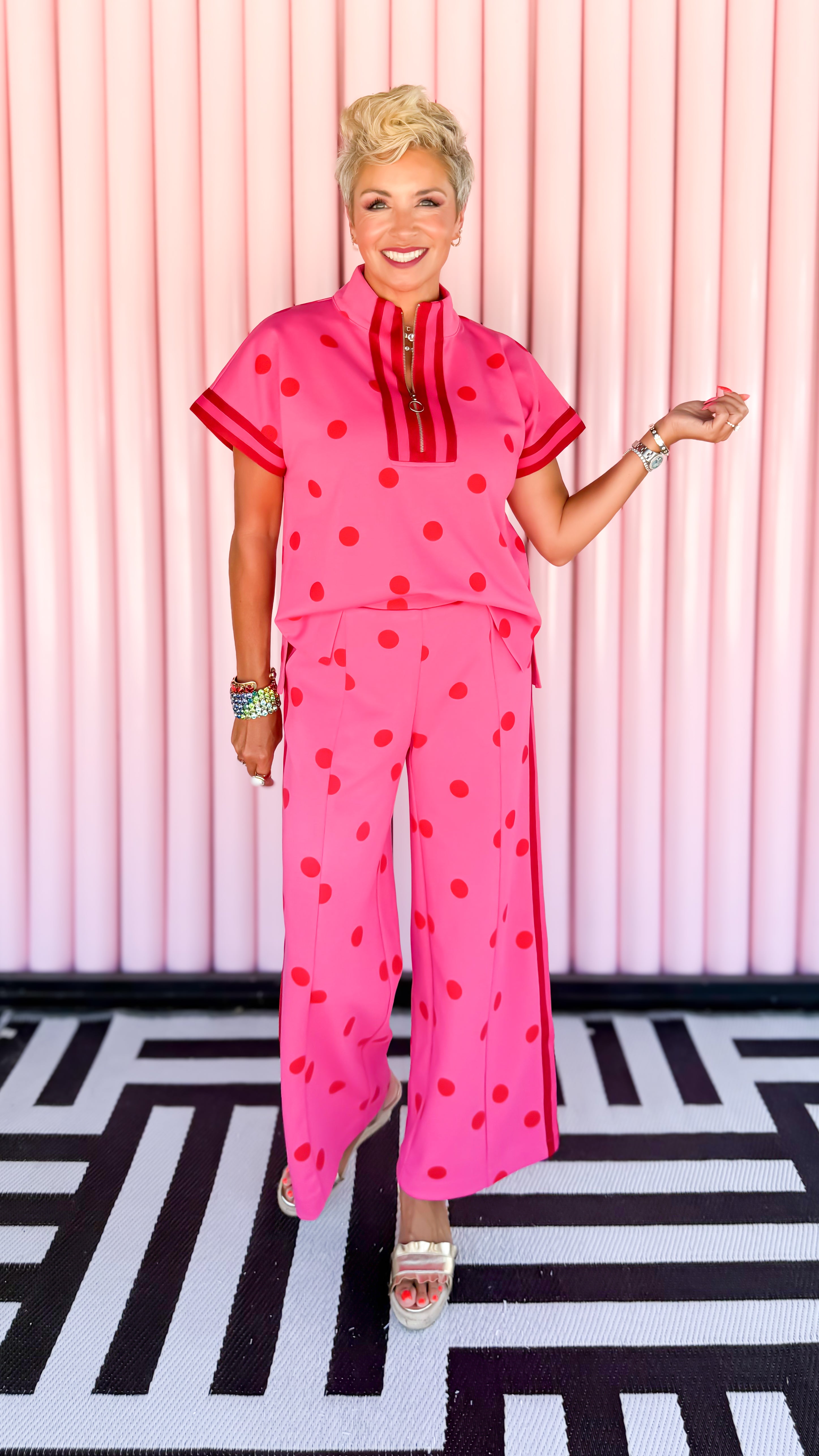 Jenny Striped Dot Top/Hot Pink