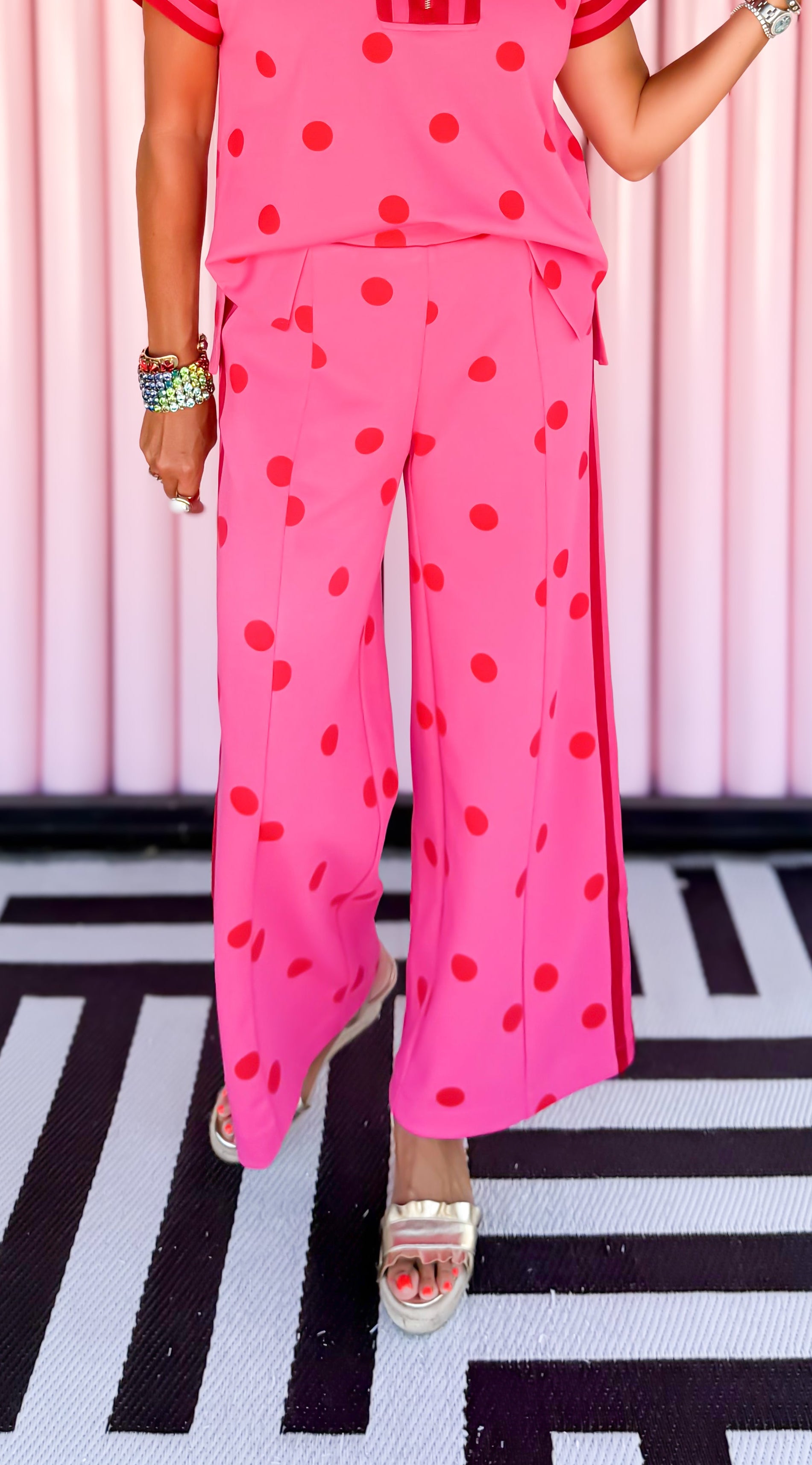 Jenny Striped Dot Pants/Hot Pink