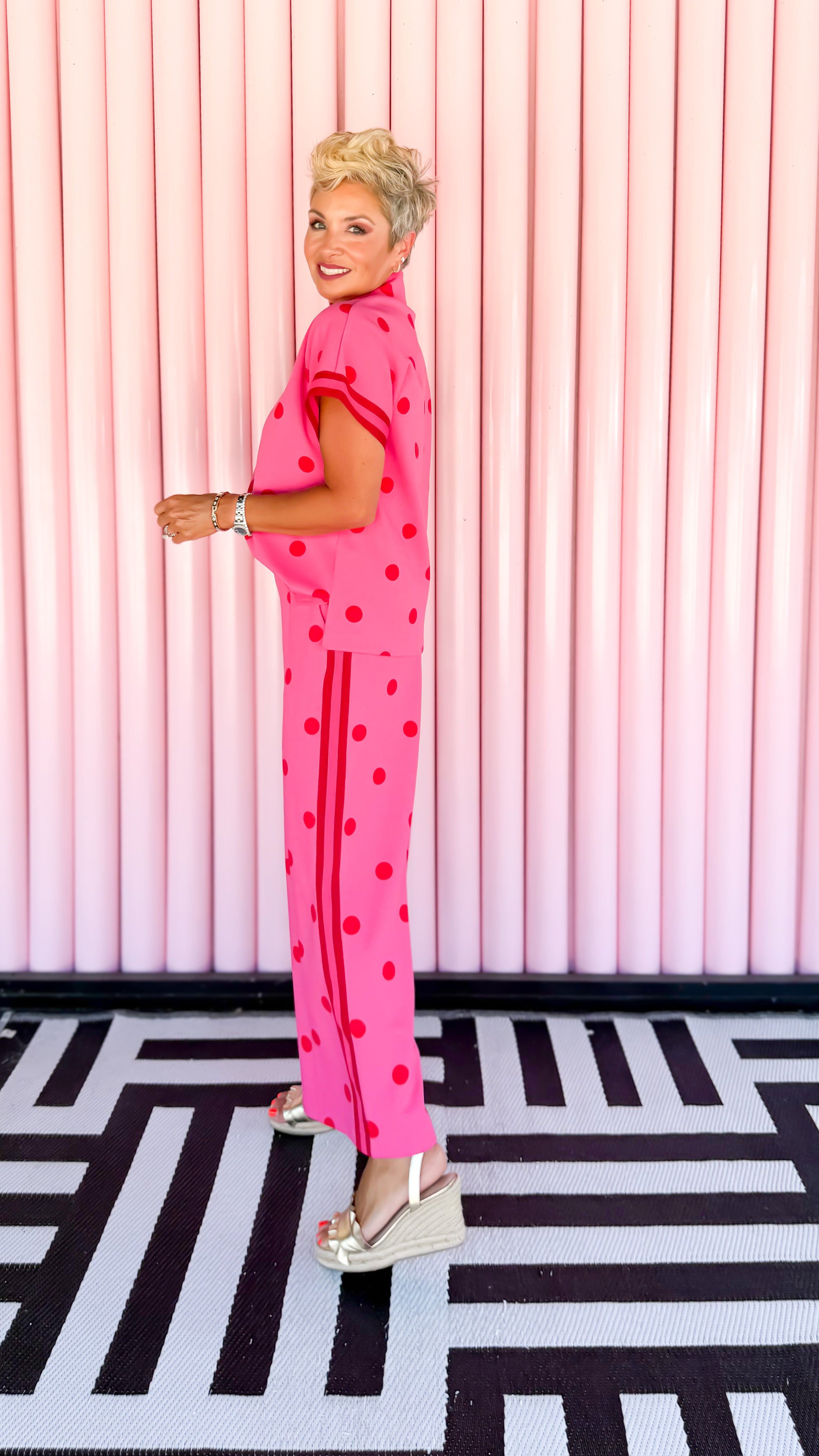 Jenny Striped Dot Top/Hot Pink