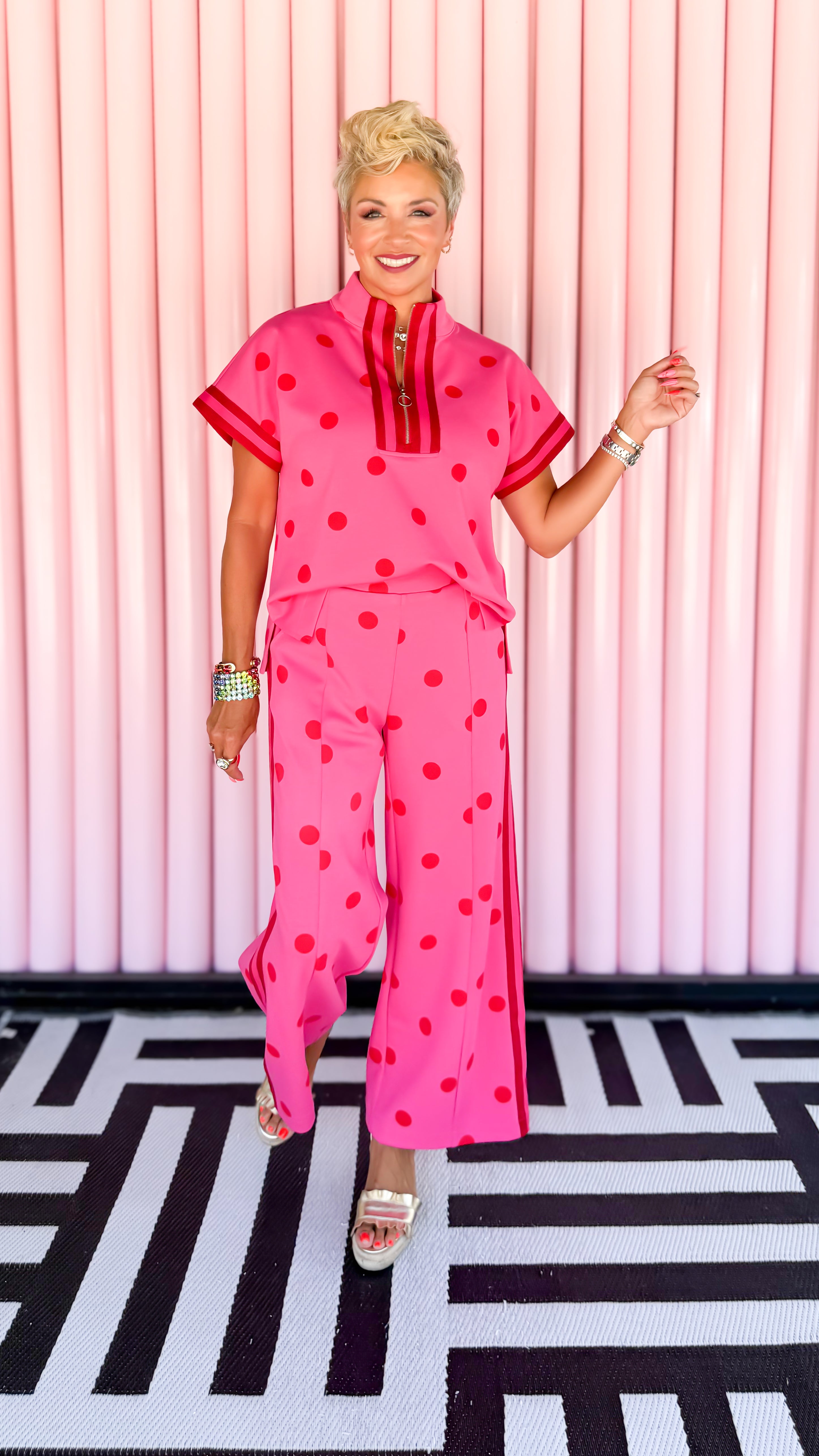 Jenny Striped Dot Pants/Hot Pink