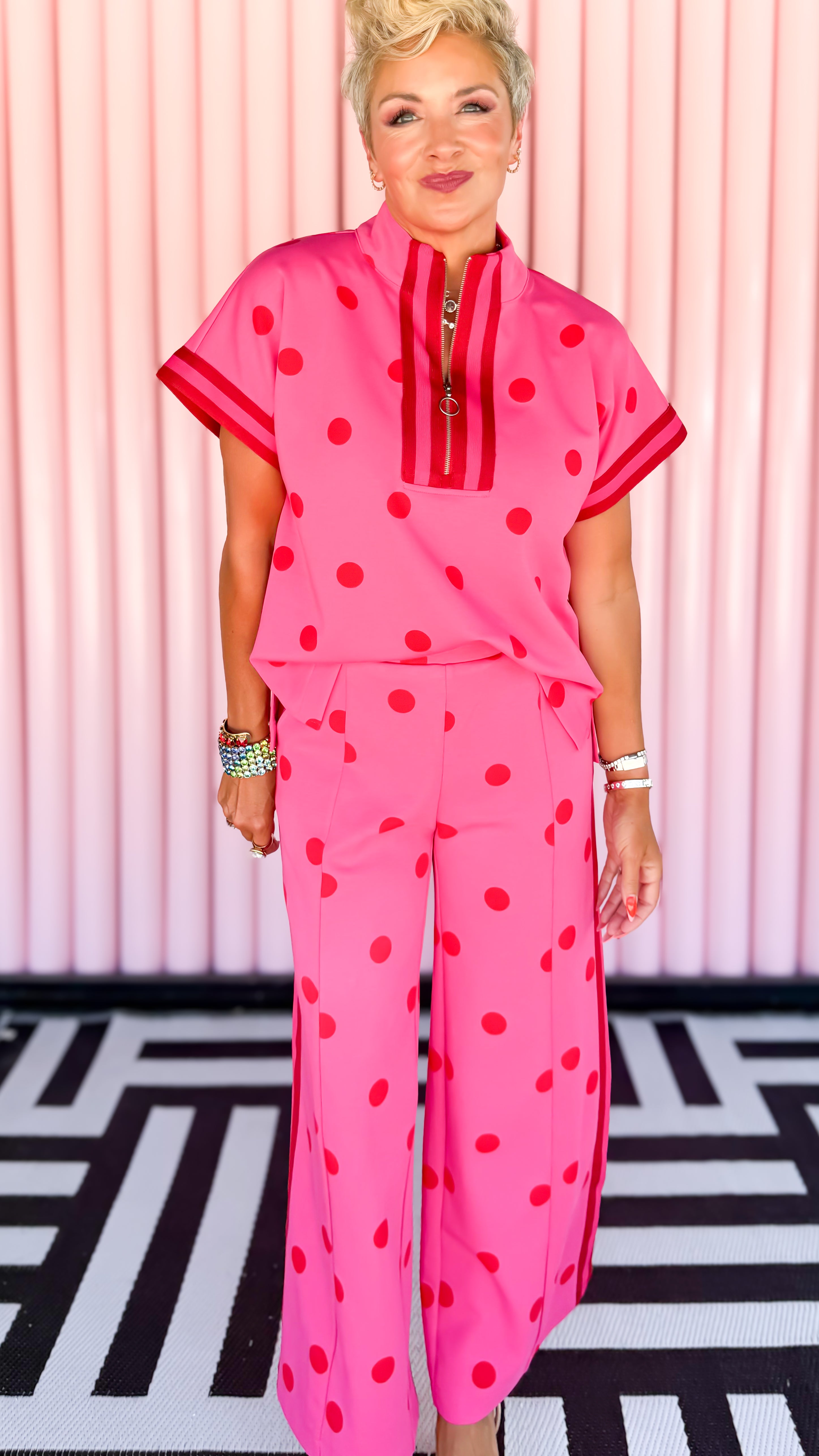 Jenny Striped Dot Top/Hot Pink