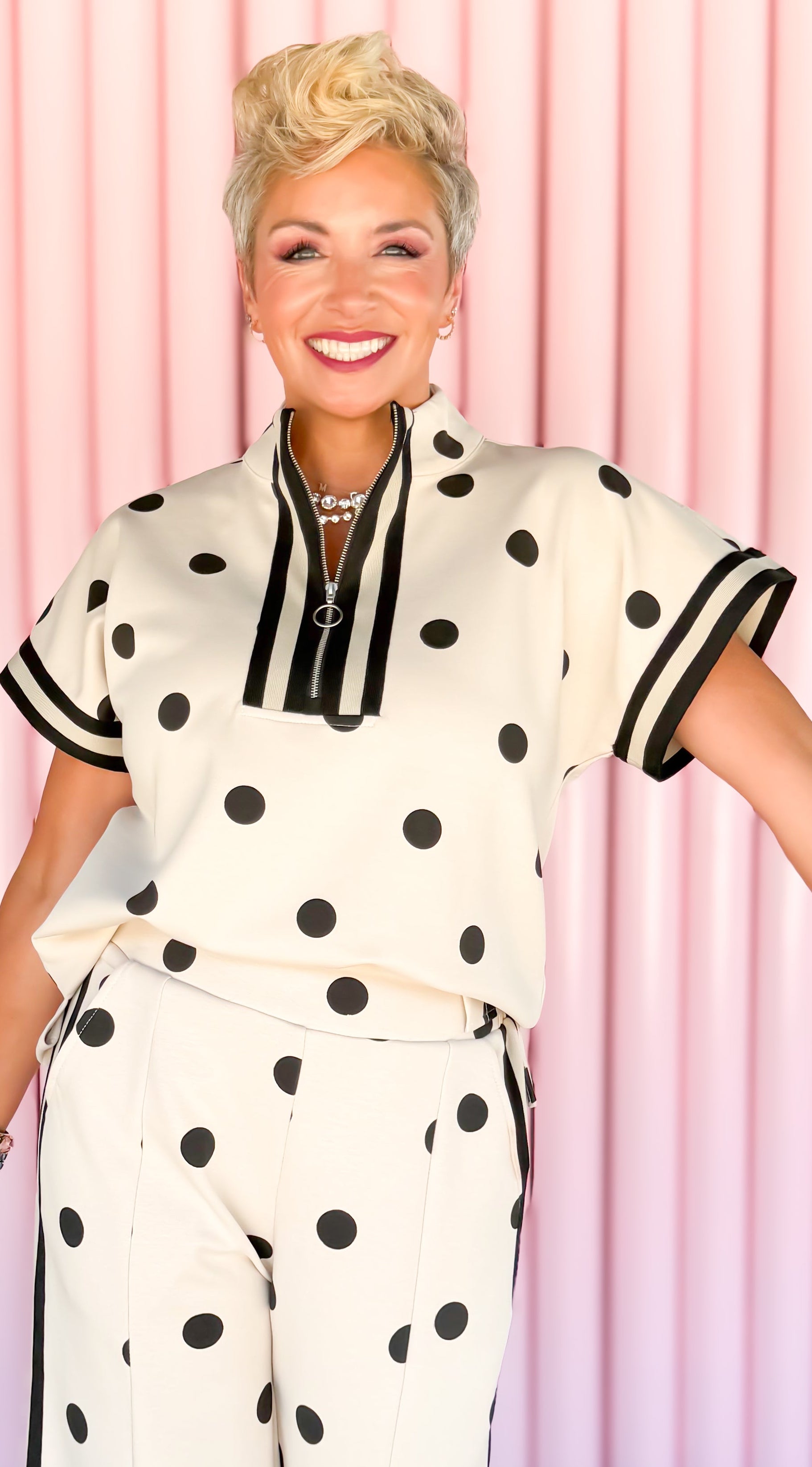 Jenny Striped Dot Top/Oatmeal